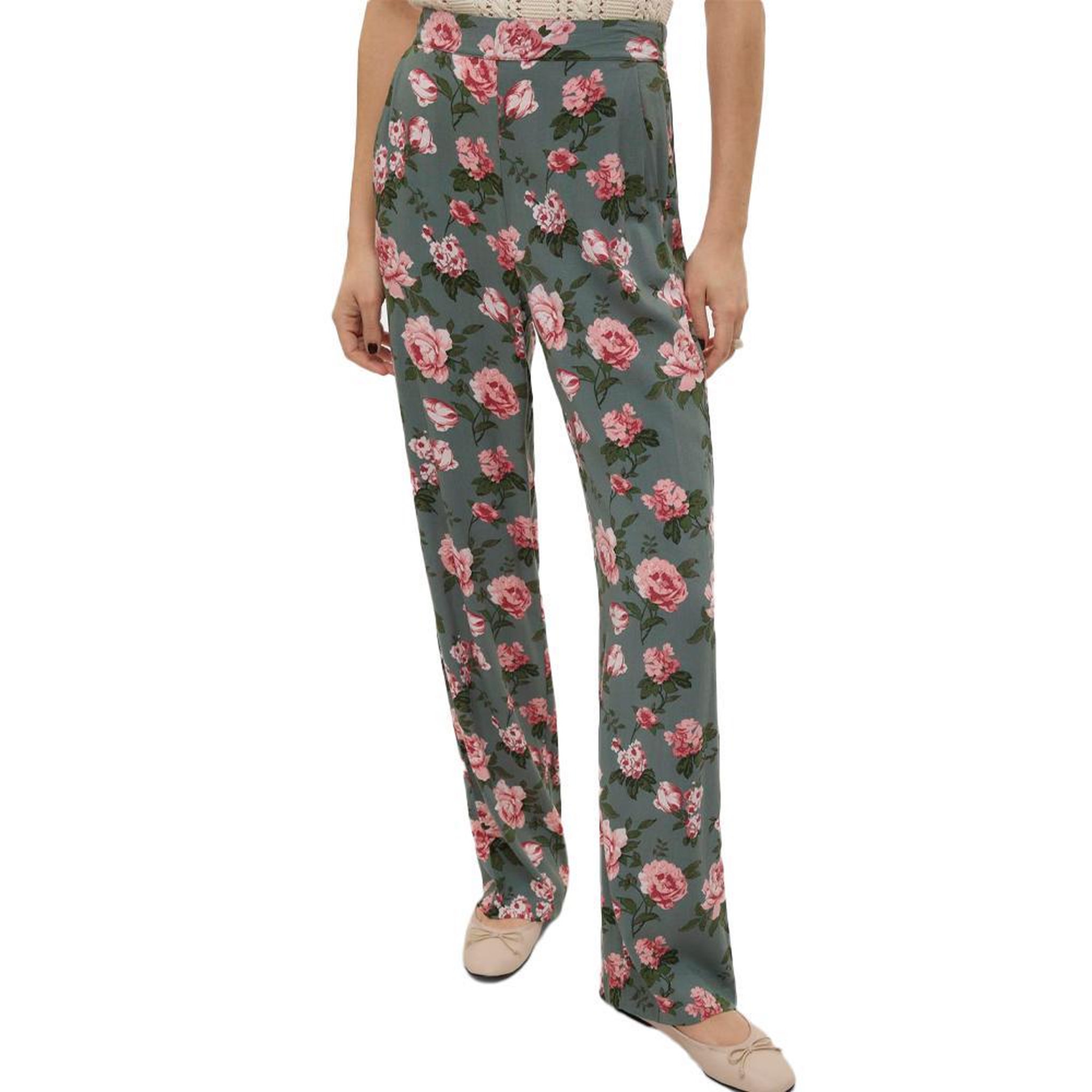 Vero Moda Pantalon Fluide /Rose à Motifs Femme Vero Moda Easy Joy. Coloris disponibles : Vert