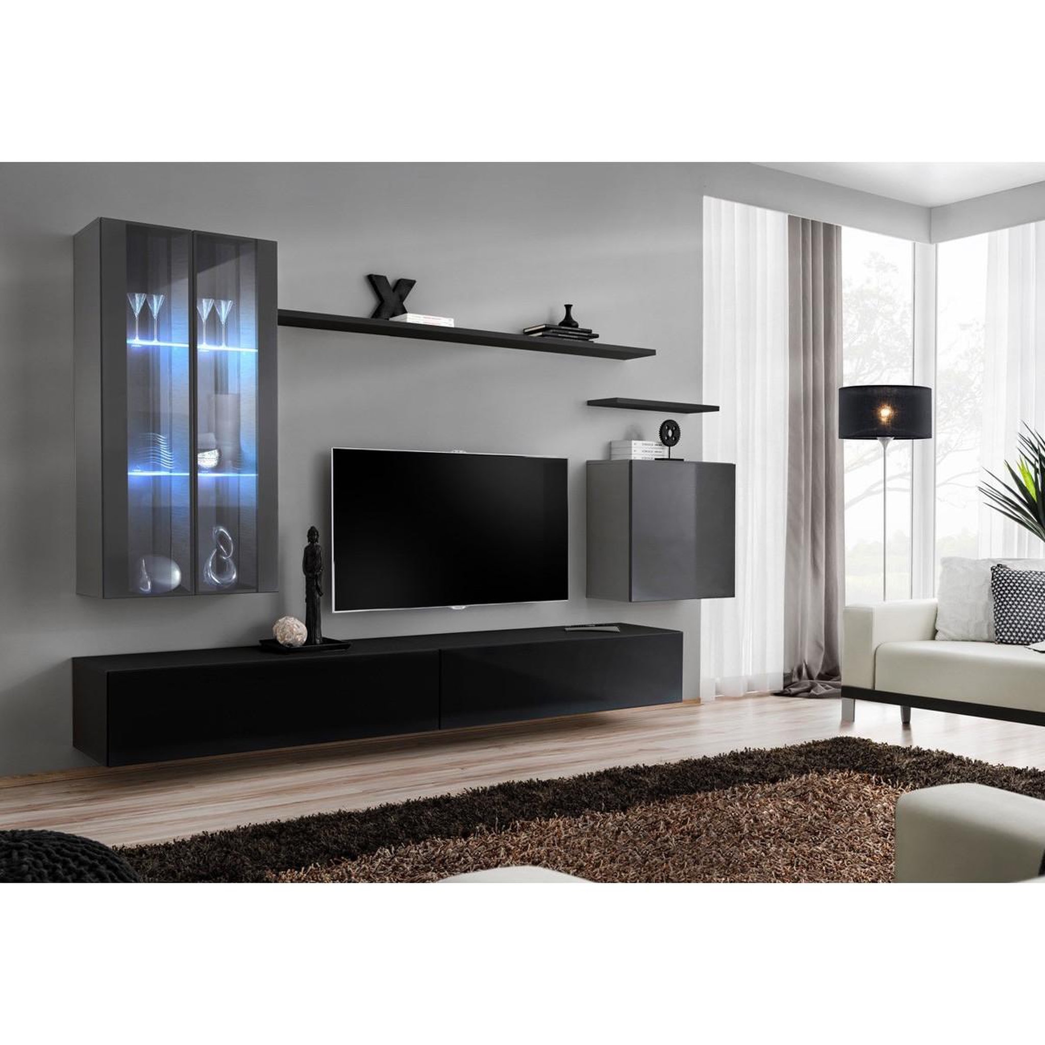 Voir la diapositive 1 : Paris Prix Meuble tv mural design  switch xii  270cm gris & noir