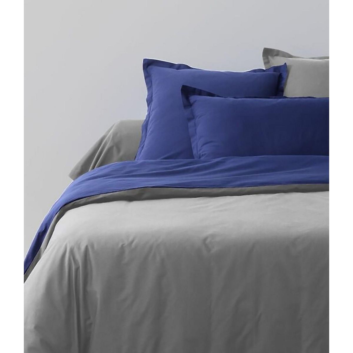 ATELIER DU COTON Parure housse de couette bicolore 100% coton57fils/cm2-gfonce/