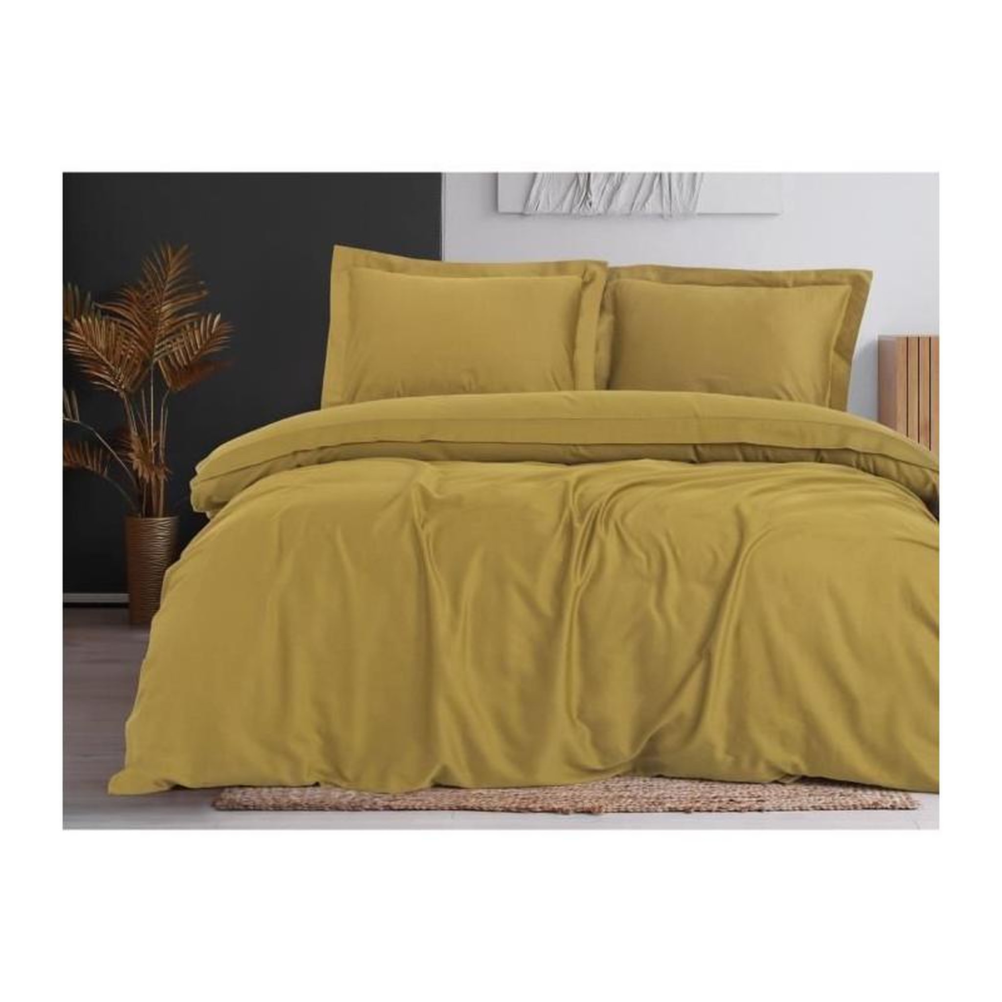 Voir la diapositive 3 : GENERIQUE Parure de lit - 129CTN63976 - 1 housse de couette 220 x 240 cm + 2 taies d'oreiller 60 x 60 cm - Satiné 100% coton - Moutarde