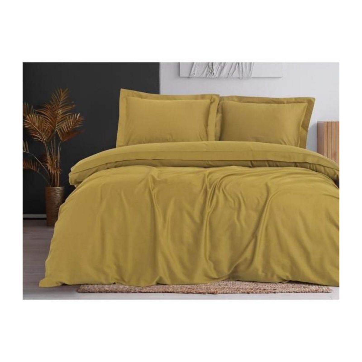 GENERIQUE Parure de lit - 129CTN63976 - 1 housse de couette 220 x 240 cm + 2 taies d'oreiller 60 x 60 cm - Satiné 100% coton - Moutarde