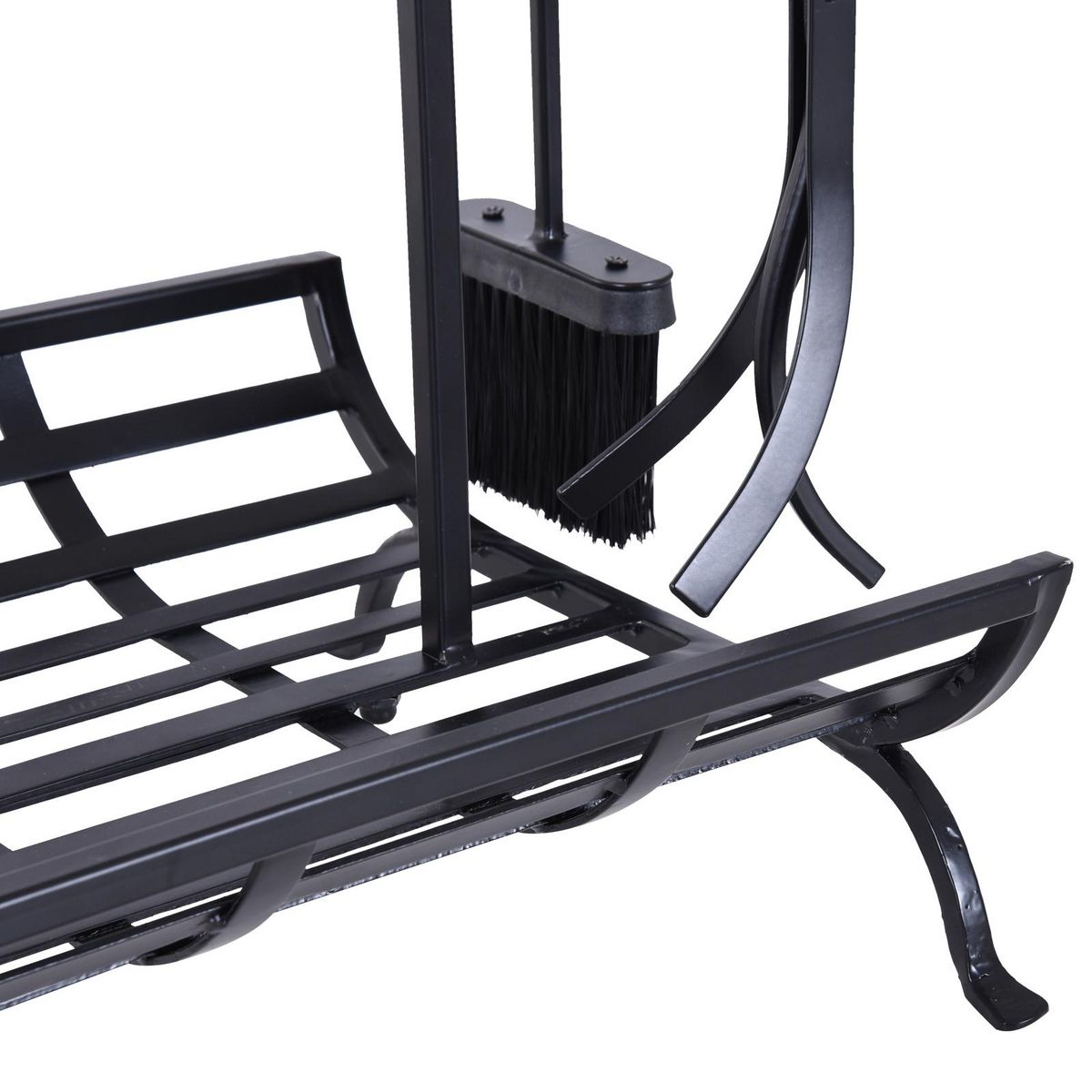 OUTSUNNY Serviteur de cheminée - porte bûches - range bûches multi accessoires dim. 45L x 40l x 78H cm métal noir