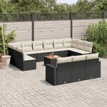 VIDAXL Salon de jardin avec coussins 14 pcs noir resine tressee
