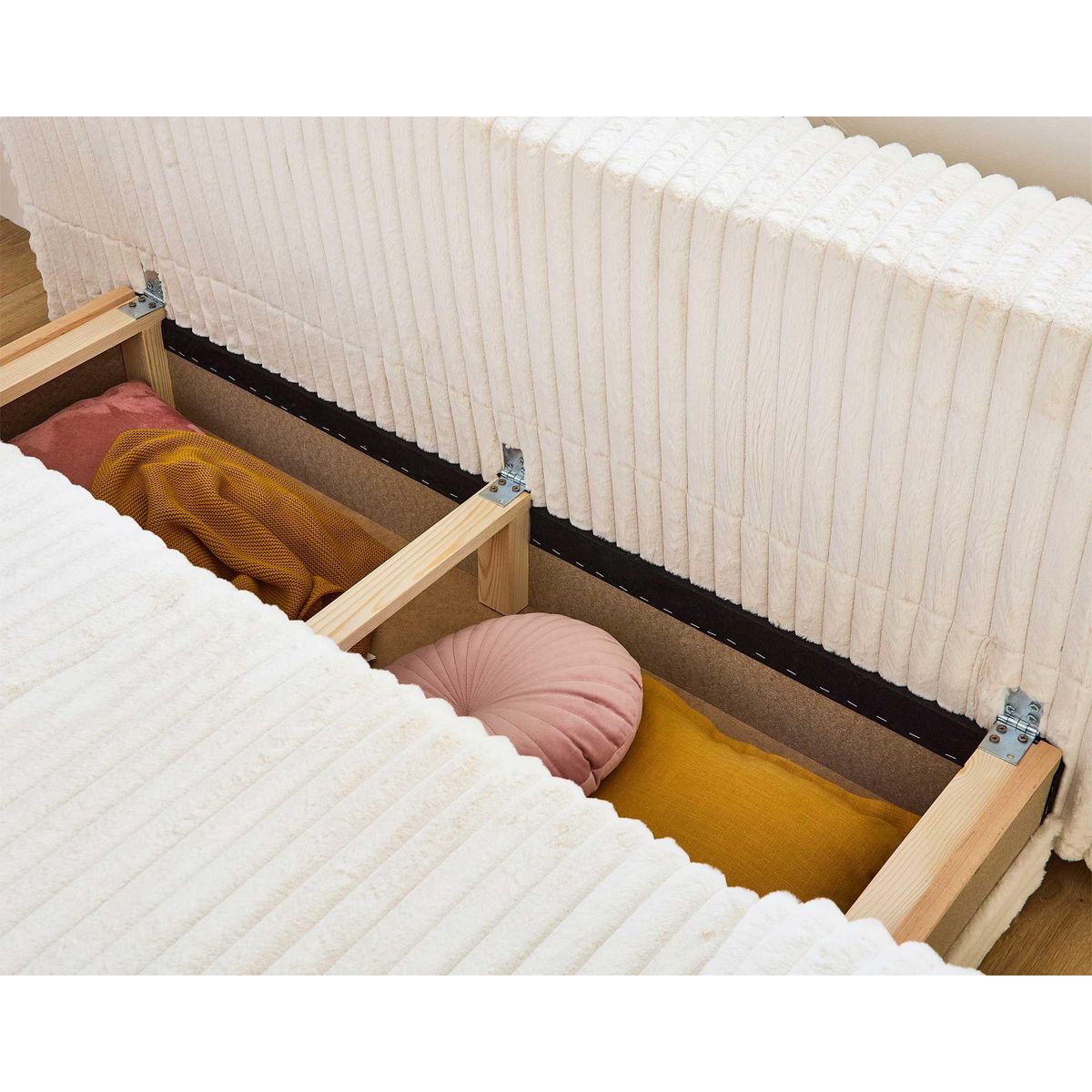 BEST MOBILIER Cristal - canapé 3 places - convertible avec coffre et pouf - en fausse fourrure côtelée