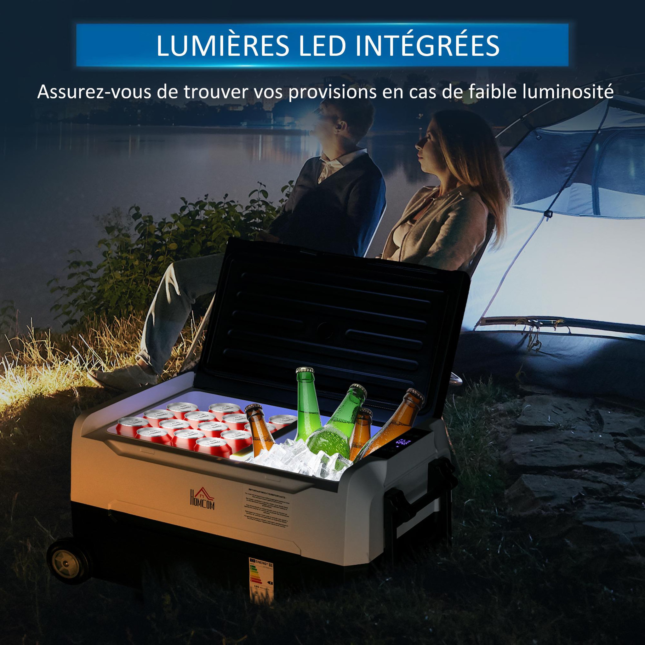 Voir la diapositive 6 : HOMCOM Glacière électrique portable 30,5L pour voiture - congélateur réfrigérateur 2 zones - LED - noir blanc