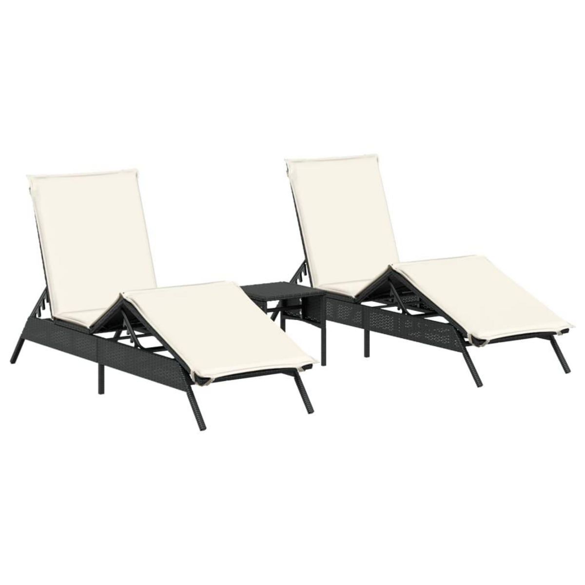VIDAXL Chaises longues lot de 2 avec table noir resine tressee