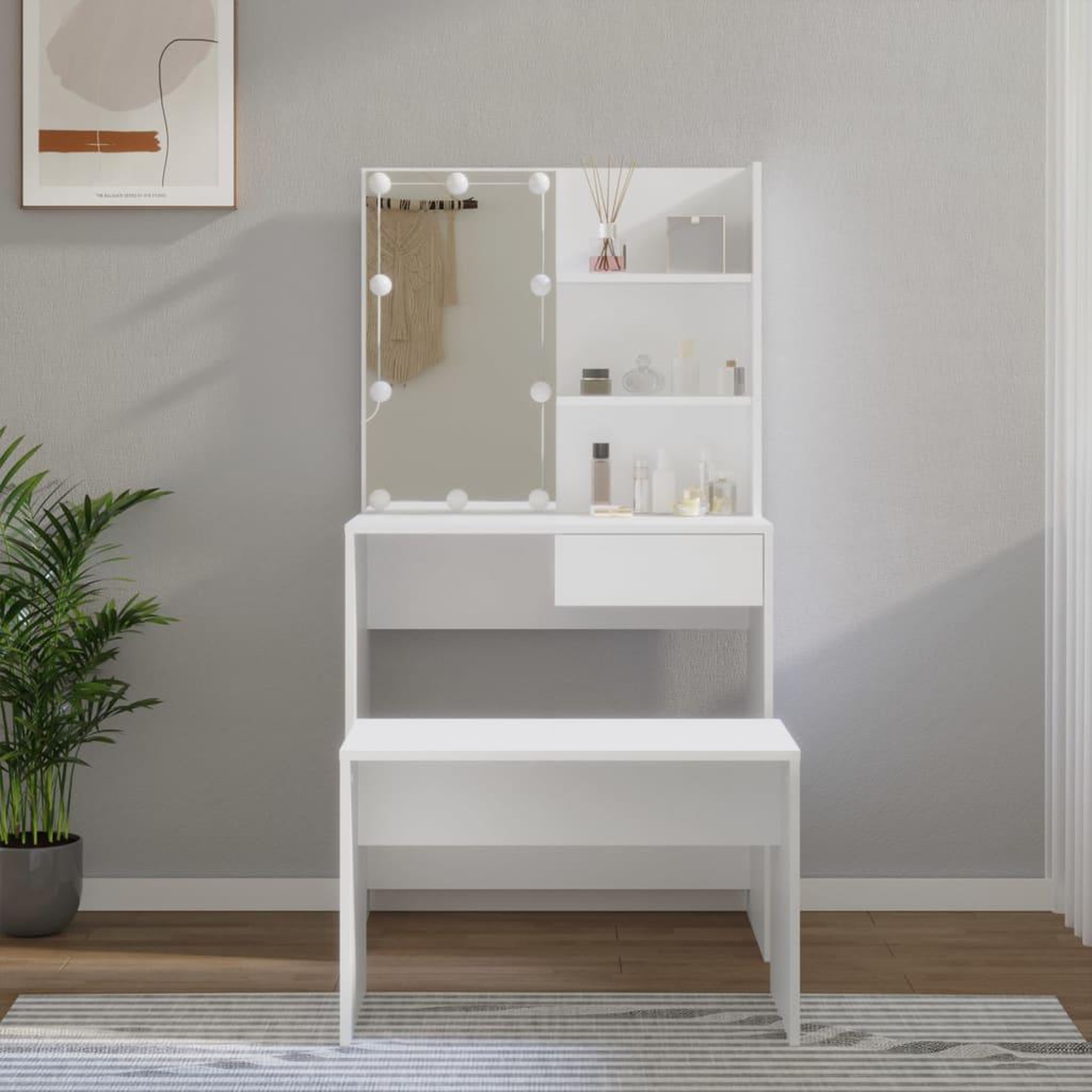 VIDAXL Ensemble de coiffeuse avec LED Blanc Bois d'ingenierie