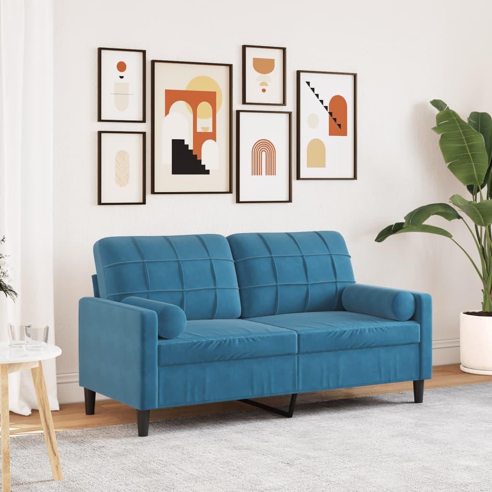 VIDAXL Canape 2 places avec oreillers decoratifs bleu 140 cm velours