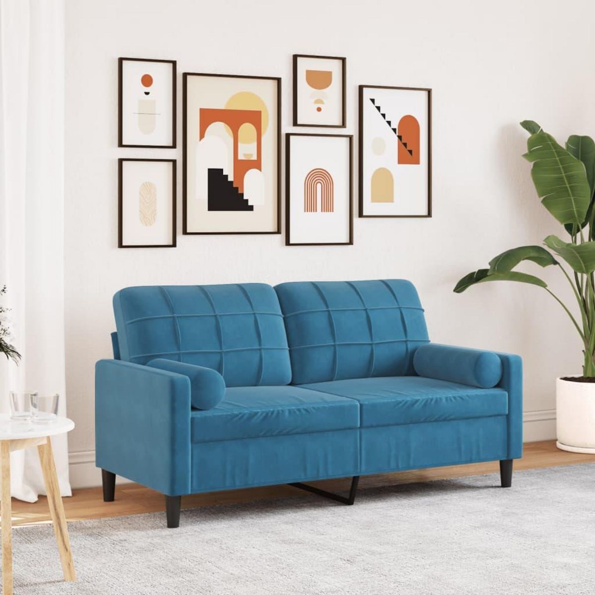 VIDAXL Canape 2 places avec oreillers decoratifs bleu 140 cm velours