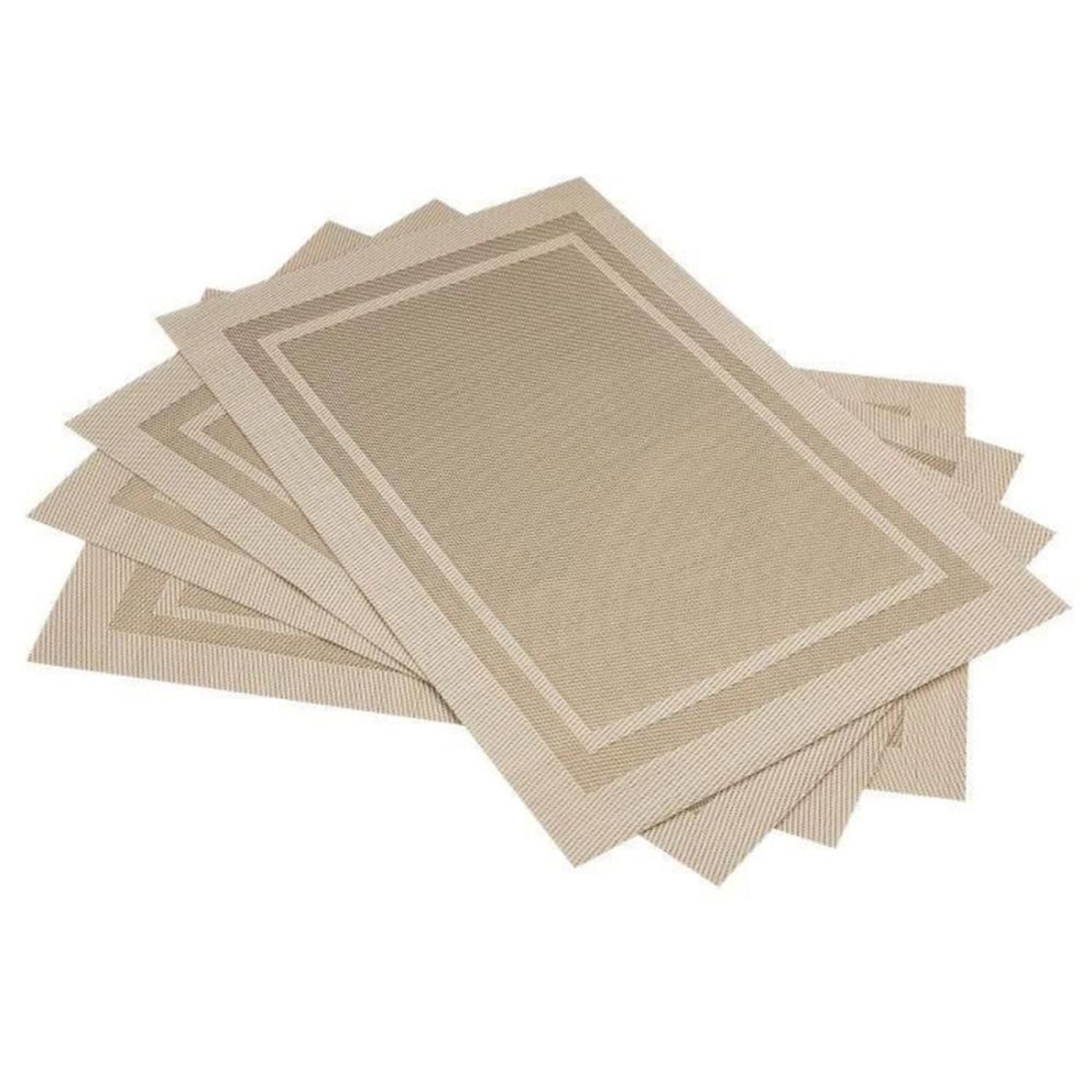 Voir la diapositive 2 : Set de 6 dessous de table rectangulaires en PVC vinyle beige, effet marbre/bois, 45 x 30 cm, recto-verso, antidérapants, lavables et résistants à la chaleur