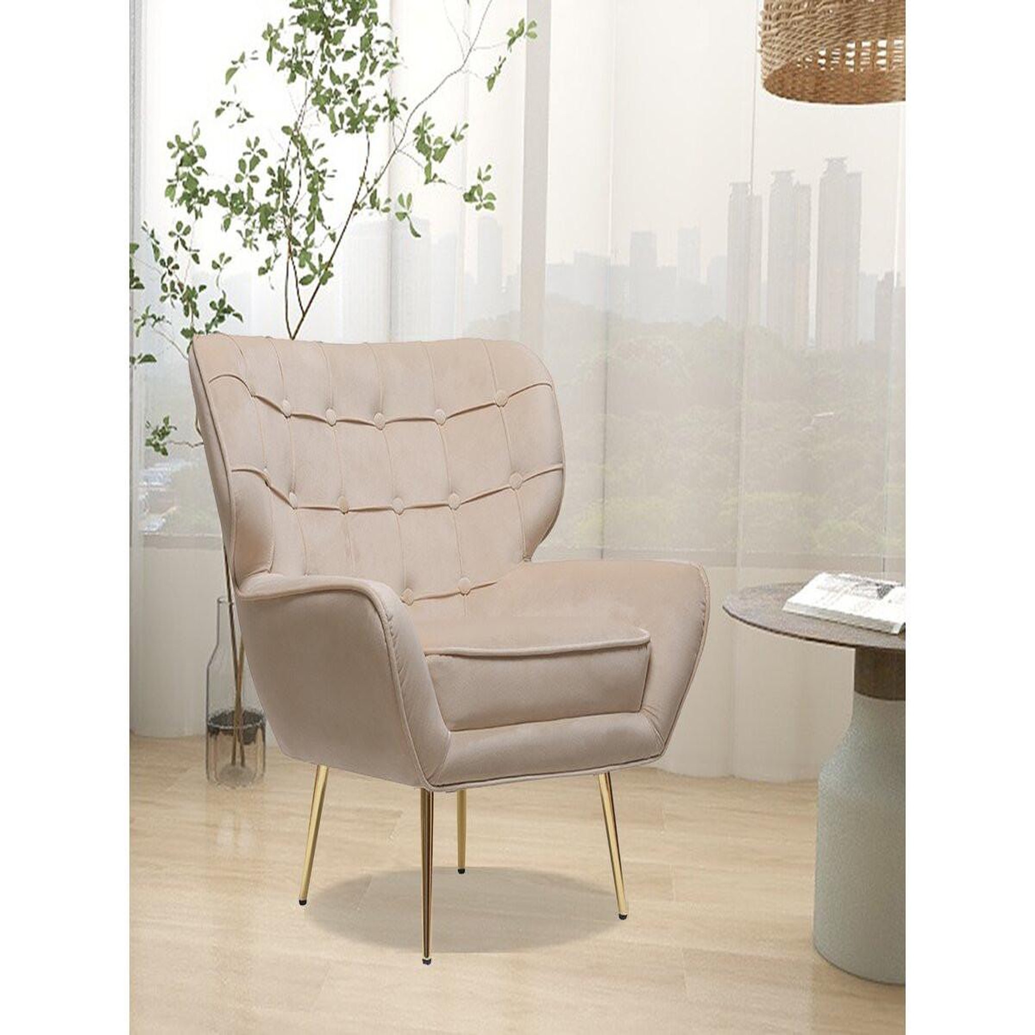 Voir la diapositive 2 : Habitat et Jardin Fauteuil en velours  austin  - 79 x 71 x 79.5 cm - beige