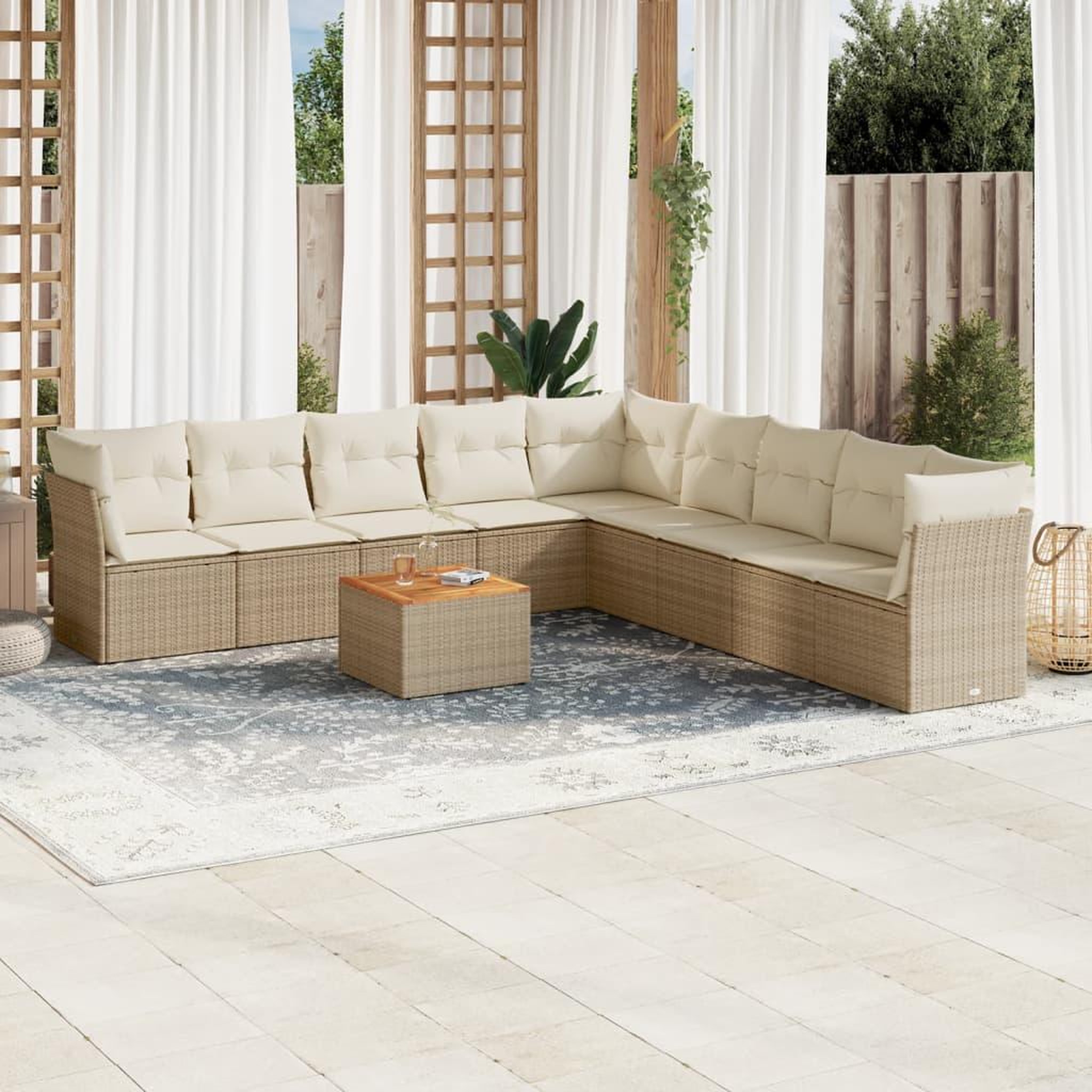 VIDAXL Salon de jardin avec coussins 10 pcs beige resine tressee
