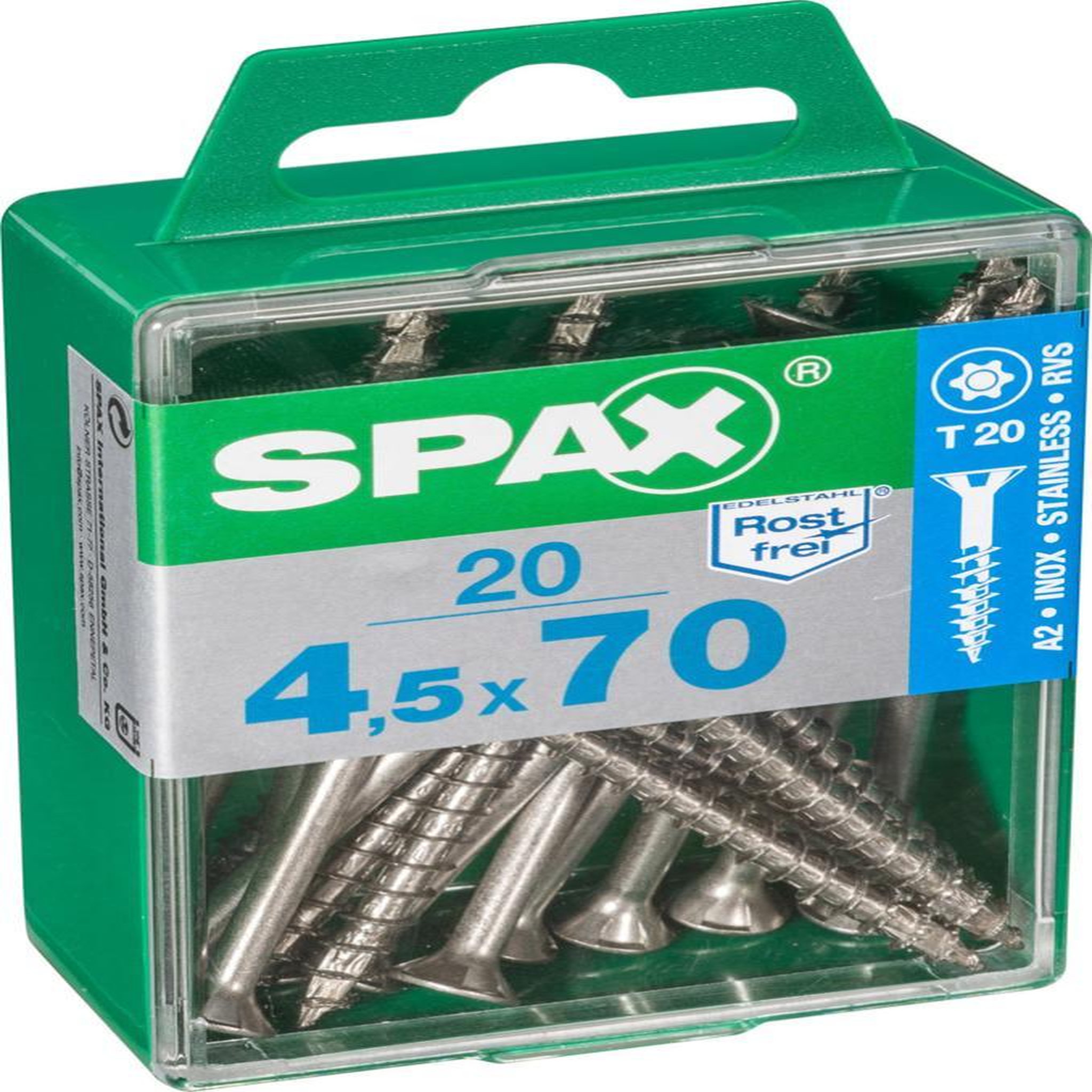 CENTRALE BRICO Lot de 20 vis inox tête fraisée torx SPAX, Diam.4.5 mm x L.70 mm
