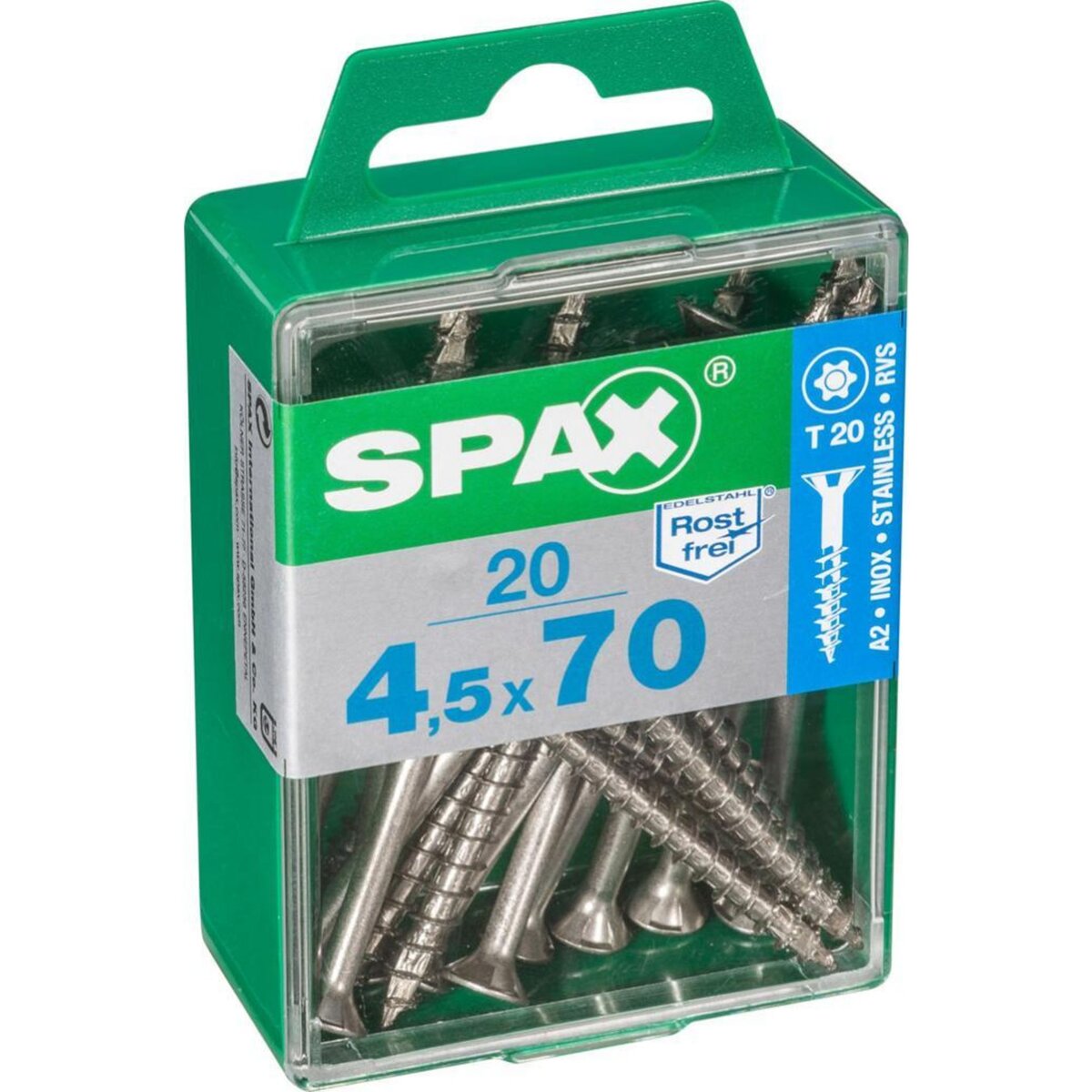 CENTRALE BRICO Lot de 20 vis inox tête fraisée torx SPAX, Diam.4.5 mm x L.70 mm