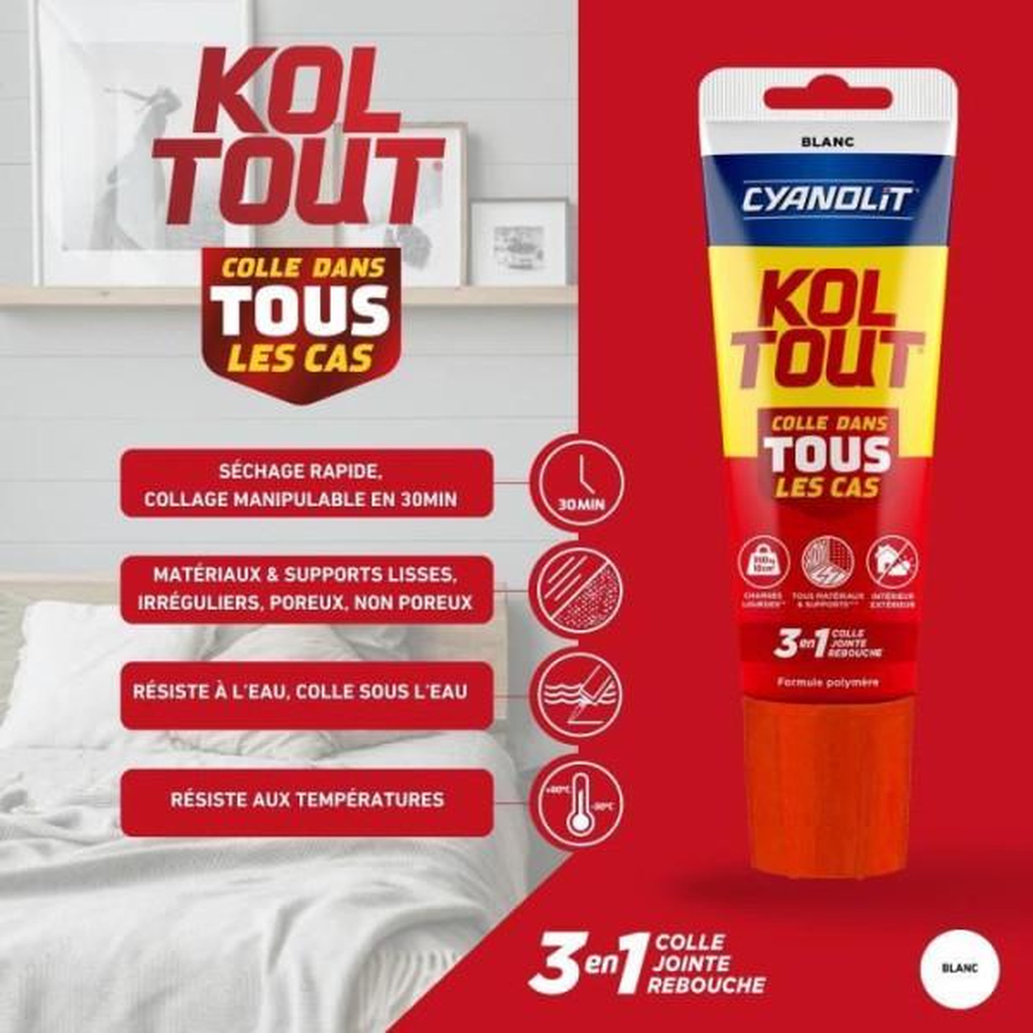Voir la diapositive 4 : CYANOLIT Colle de fixation et d'étanchéité - CYANOLIT - Blanc - Tube 125 ml - Polyvalente - Haute résistance et flexible