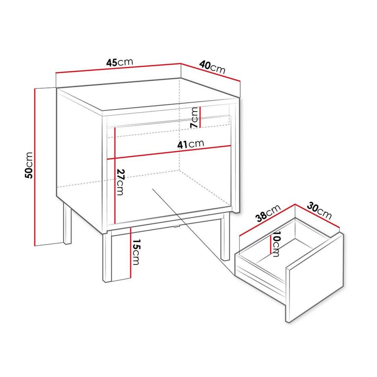 BEST MOBILIER Girona - table de chevet - noir - 45 cm