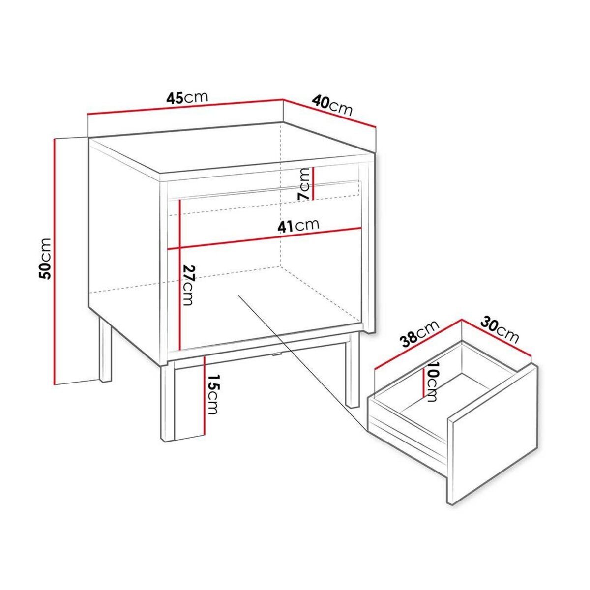 BEST MOBILIER Girona - table de chevet - noir - 45 cm