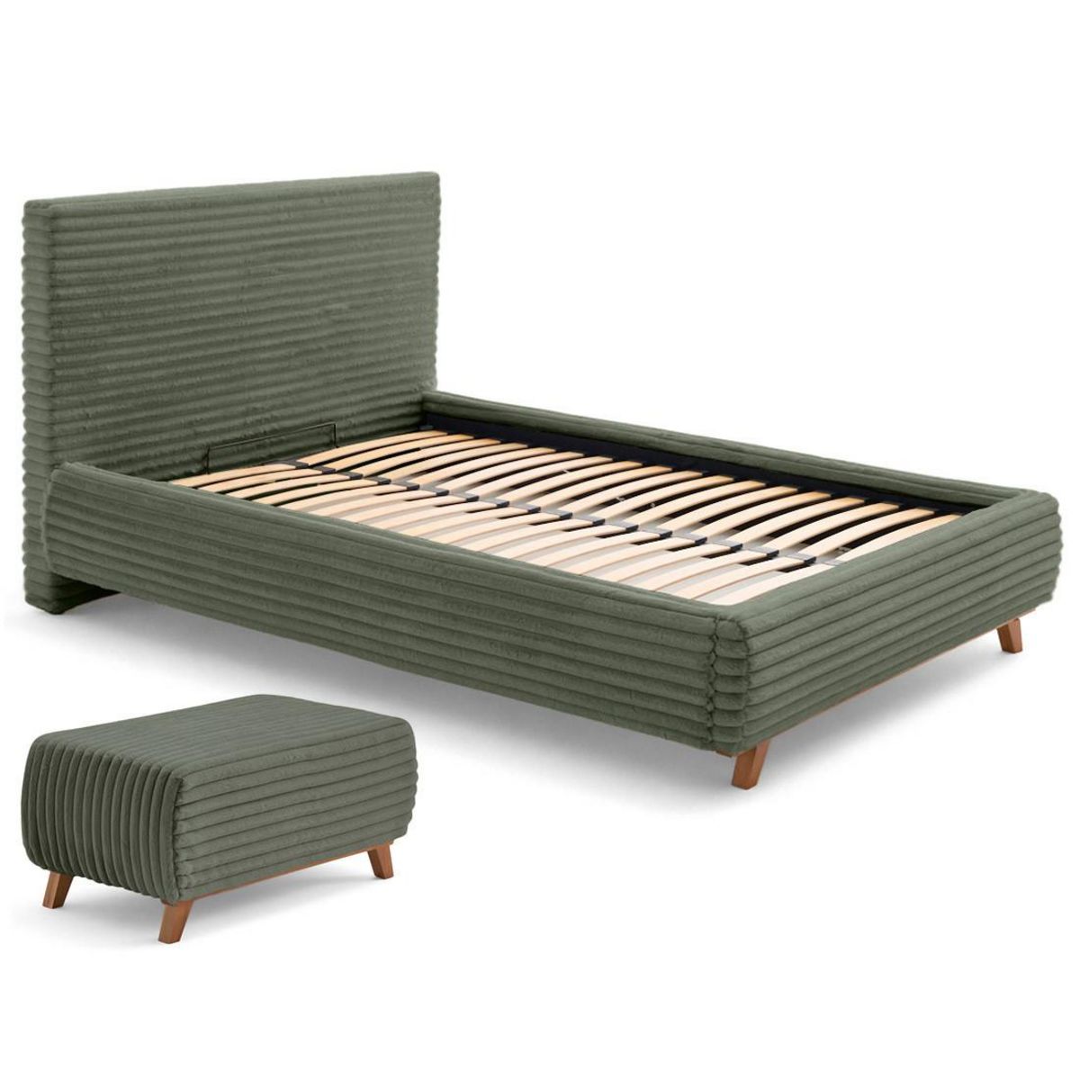 BEST MOBILIER Cristal - lit coffre avec bout de lit - 180x200 - sommier inclus - fausse fourrure côtelée