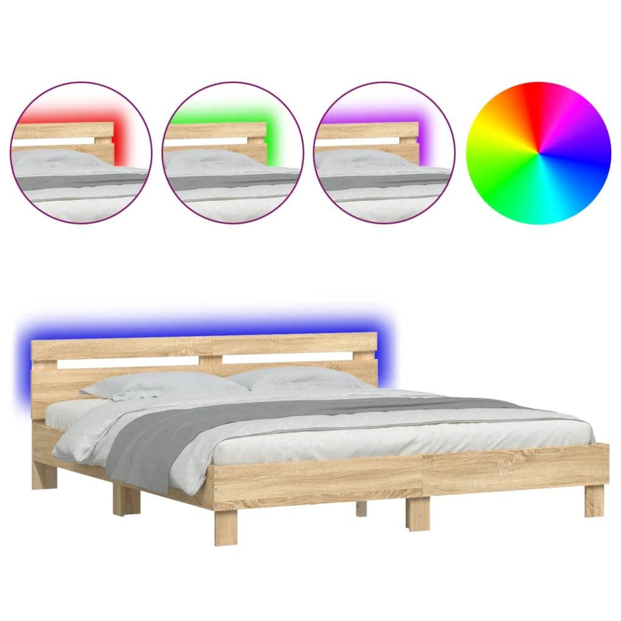 Voir la diapositive 2 : VIDAXL Cadre de lit avec LED sans matelas chene sonoma 160x200 cm