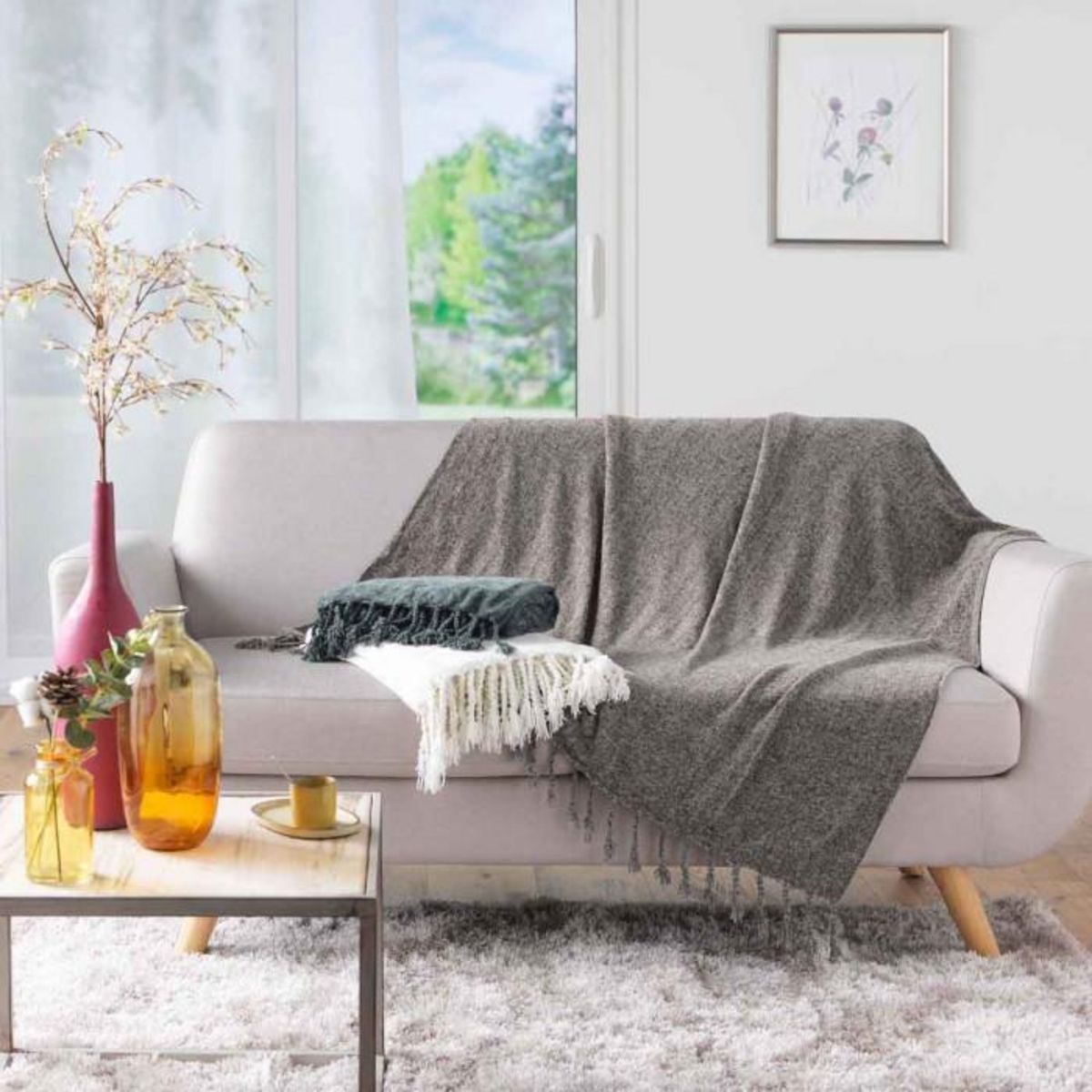 Paris Prix Plaid à Franges Uni  Mélissa  125x150cm Taupe