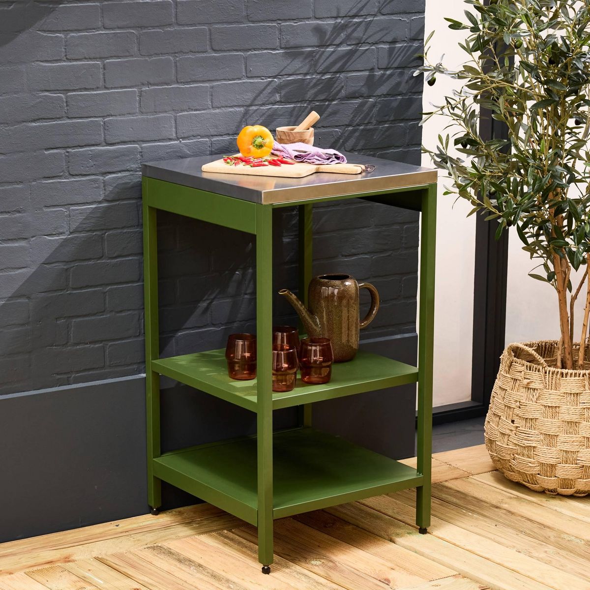 SWEEEK Cuisine extérieure acier 2 étagères L49cm