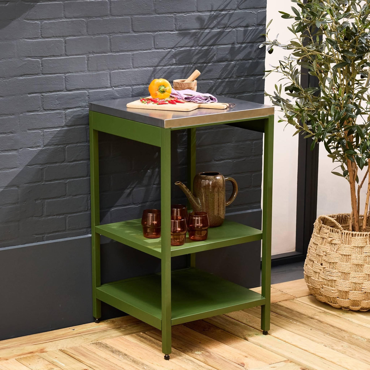 SWEEEK Cuisine extérieure acier 2 étagères L49cm