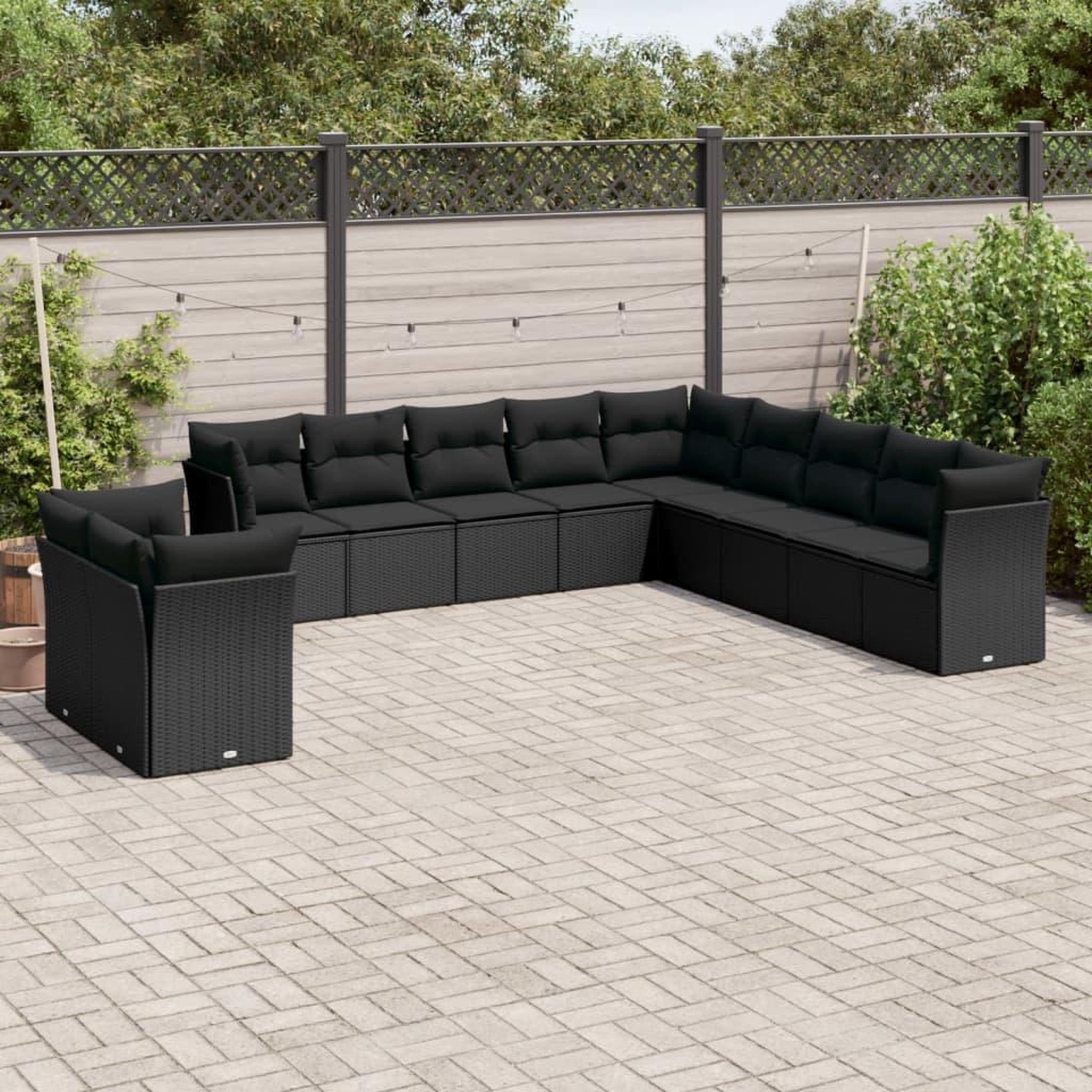 VIDAXL Salon de jardin 11 pcs avec coussins noir resine tressee