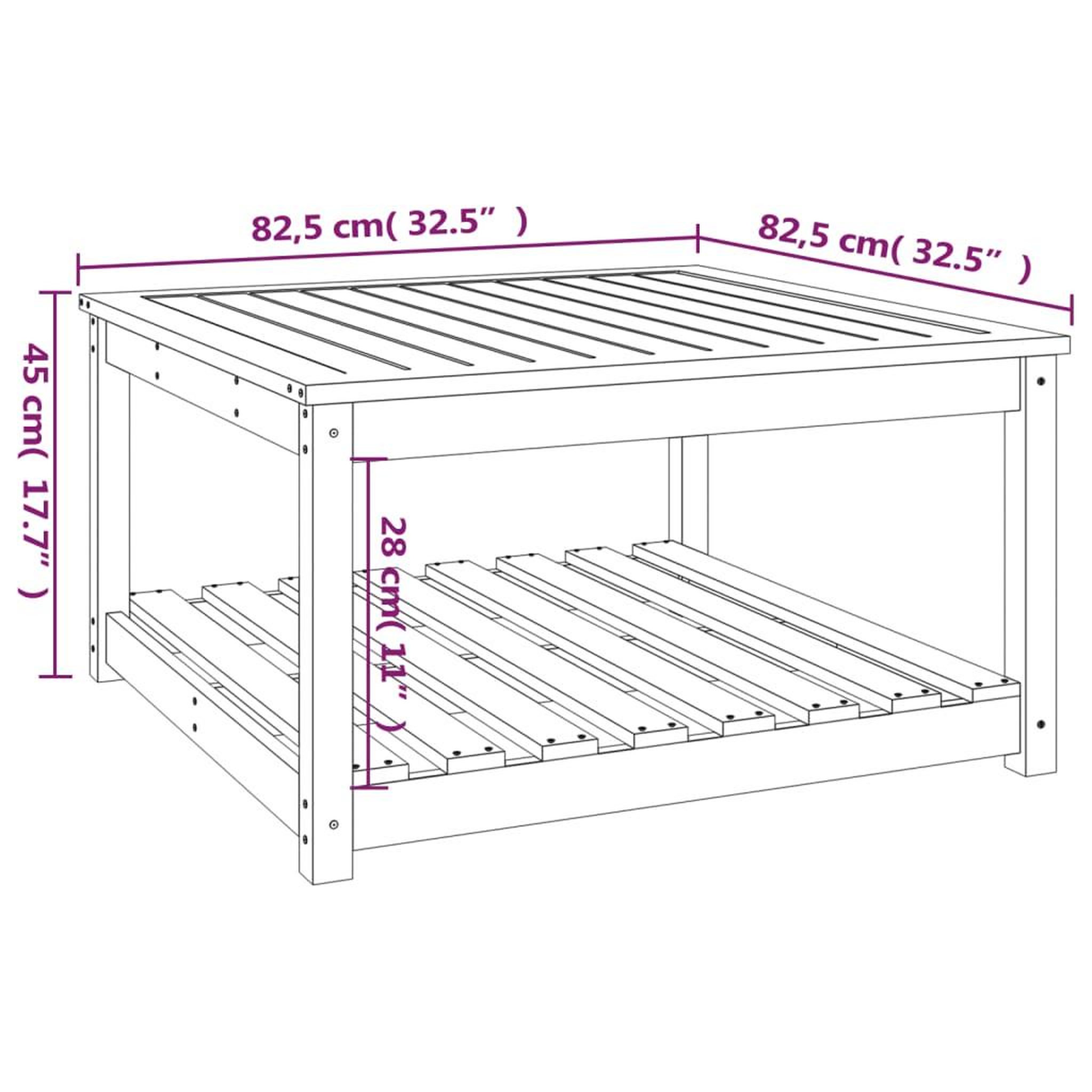 Voir la diapositive 6 : VIDAXL Table de jardin 82,5x82,5x45 cm bois massif de pin