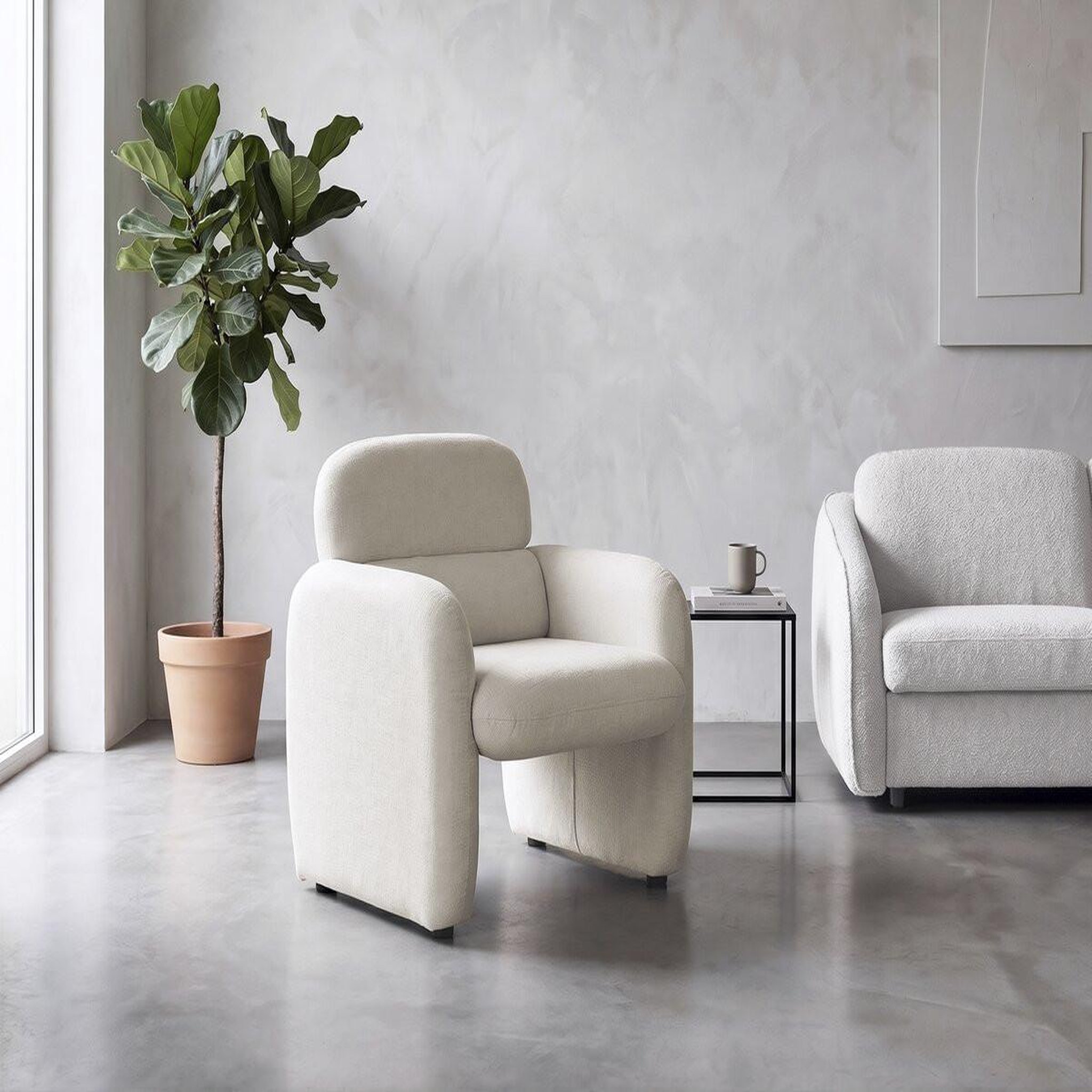 Voir la diapositive 2 : Habitat et Jardin Fauteuil lounge en tissu chiné  cozmo  - 78 x 79 x 77 cm - crème