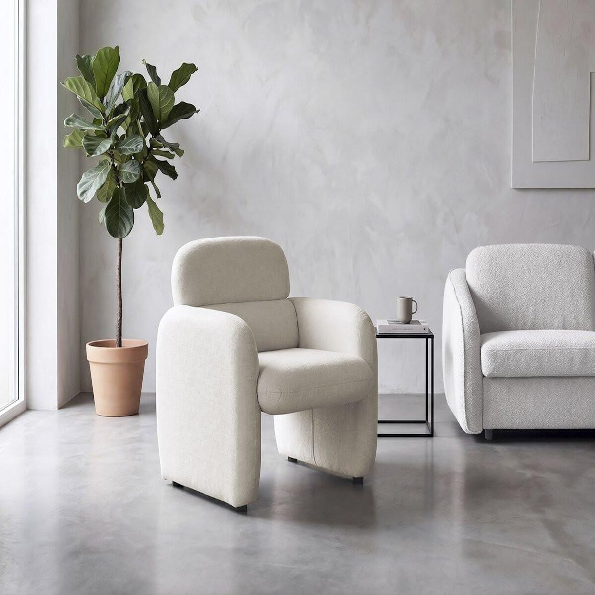 Habitat et Jardin Fauteuil lounge en tissu chiné  Cozmo  - 78 x 79 x 77 cm - Crème