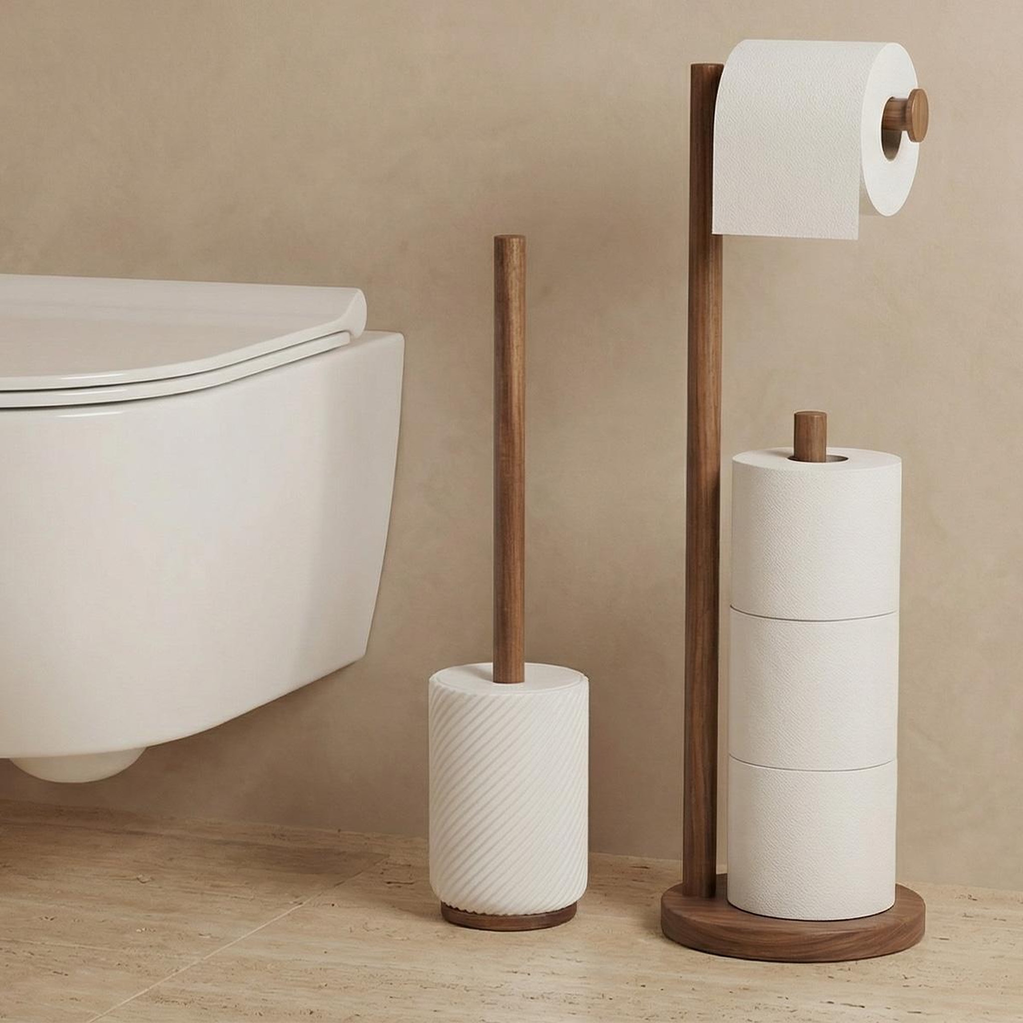 Voir la diapositive 2 : MAISON AUBERTIN Brosse wc - résine blanche et bois - ascoli