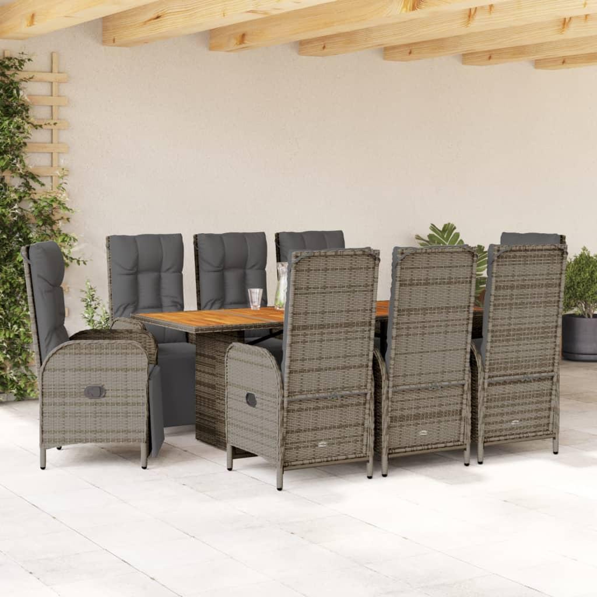 VIDAXL Ensemble a manger de jardin 9 pcs coussins gris resine tressee