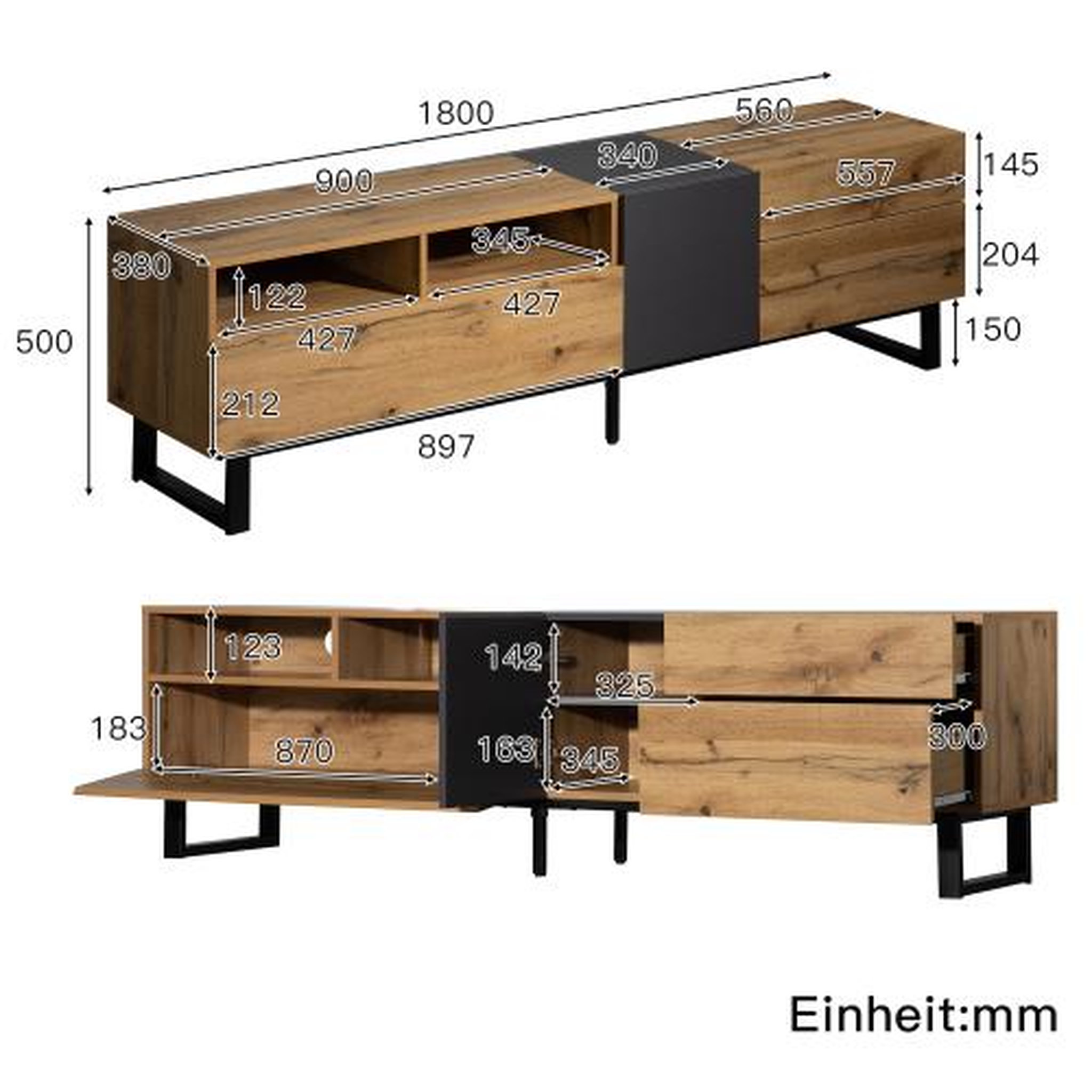 Voir la diapositive 3 : MERAX Meuble tv naturel 180 cm mdf