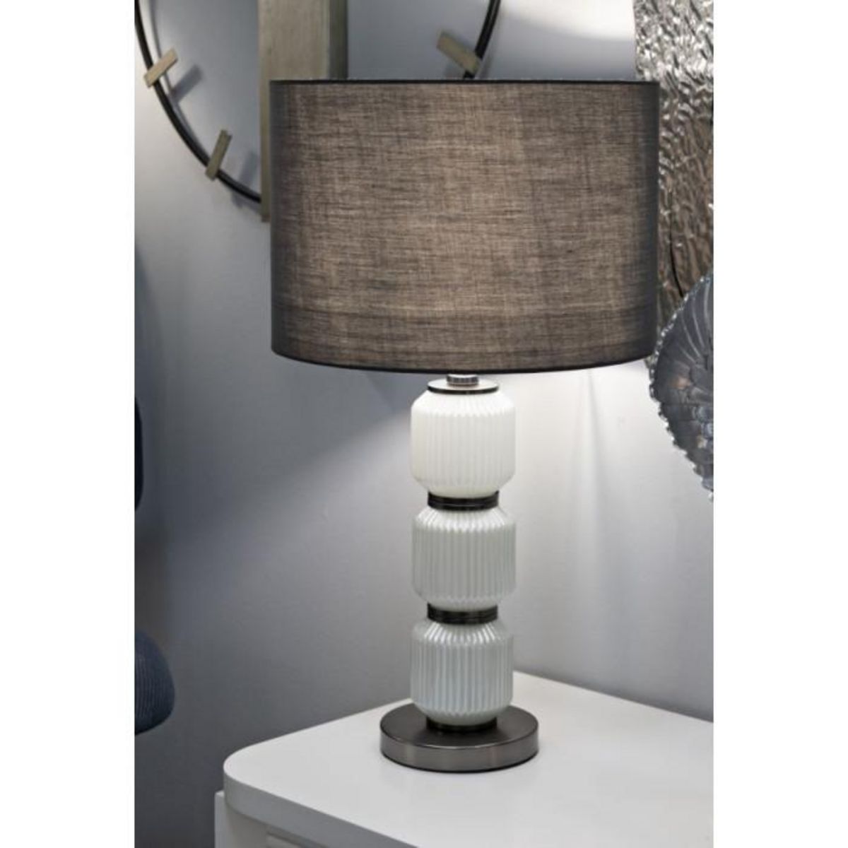 Paris Prix Lampe à Poser en Verre  Bright Three  57cm Blanc & Gris