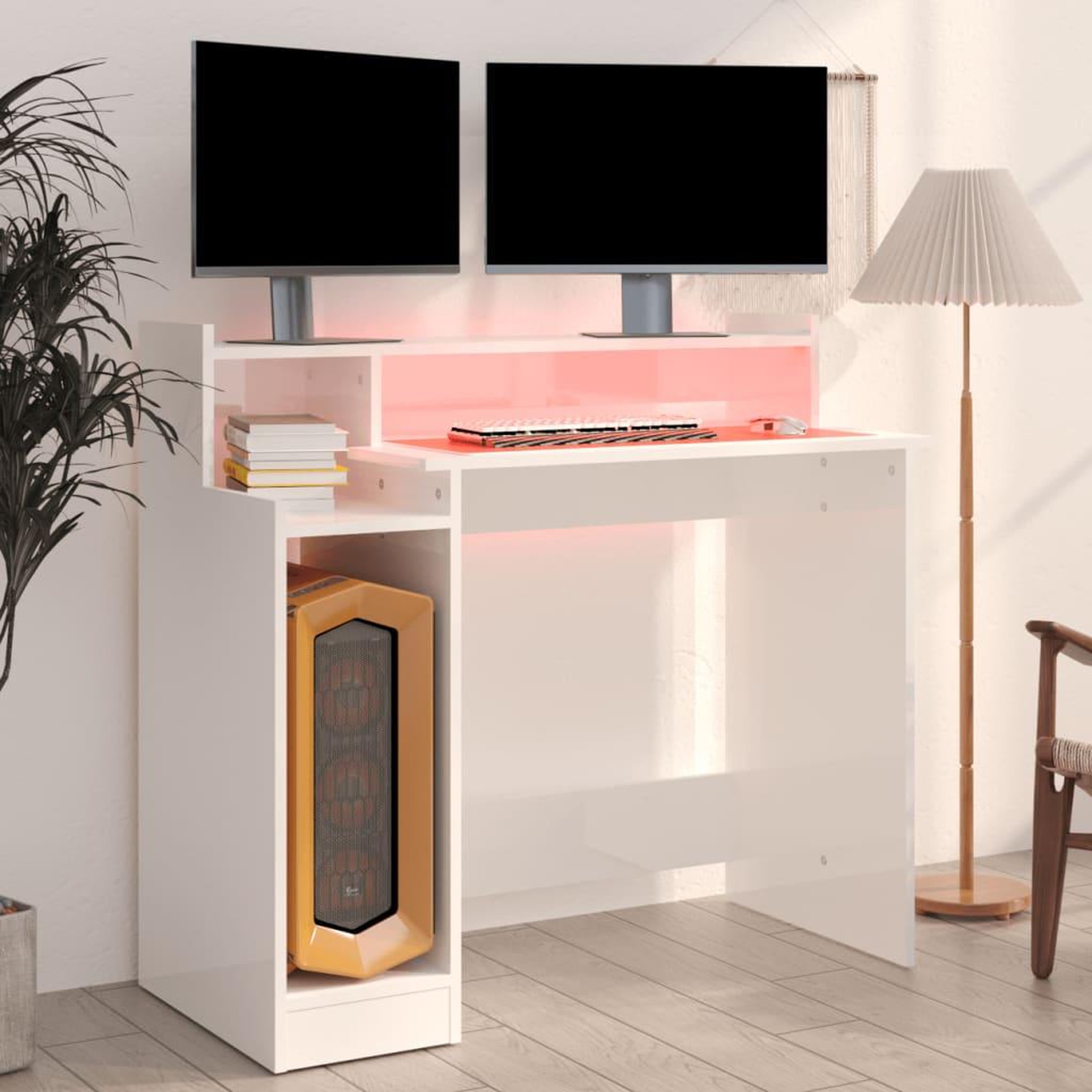 Voir la diapositive 5 : VIDAXL Bureau lumieres LED Blanc brillant 97x45x90cm Bois d'ingenierie