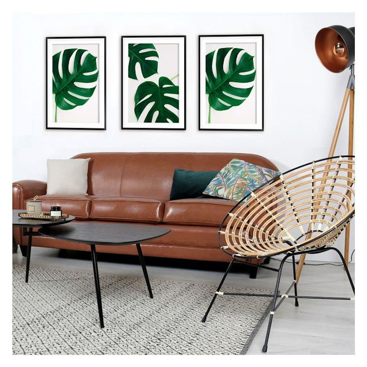 Rendez vous déco Canapé 3 places marron en croute de cuir enduite - Club