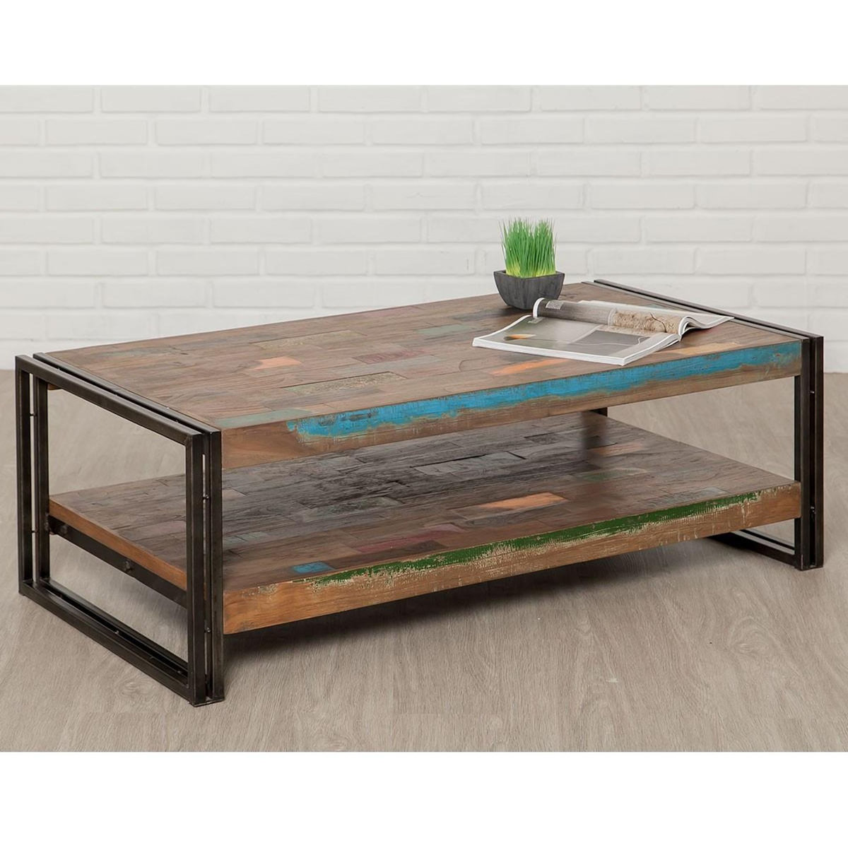 Paris Prix Table Basse Rectangulaire en Teck Industriel  Loft  120cm Marron