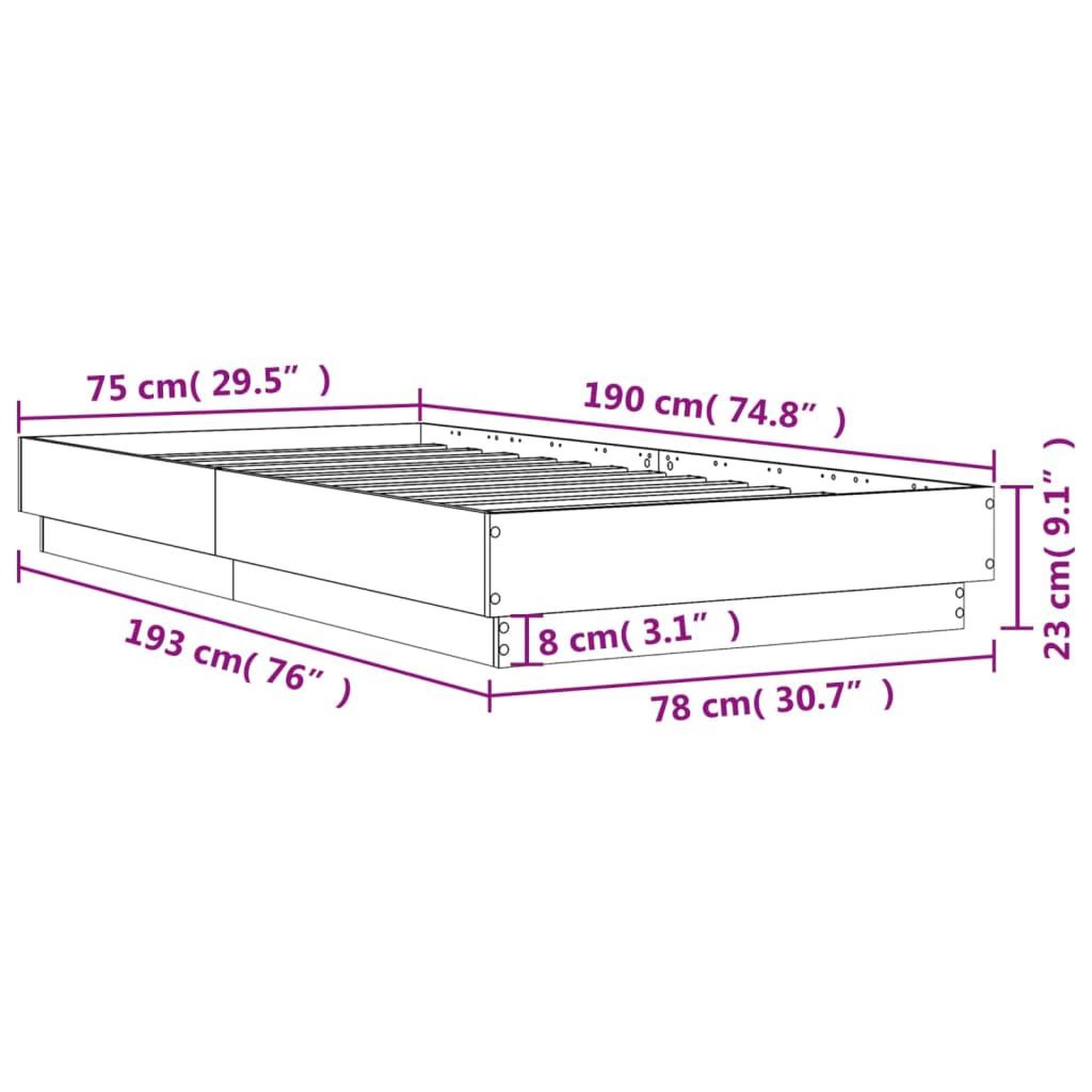 Voir la diapositive 6 : VIDAXL Cadre de lit sans matelas avec lumieres LED gris beton 75x190cm