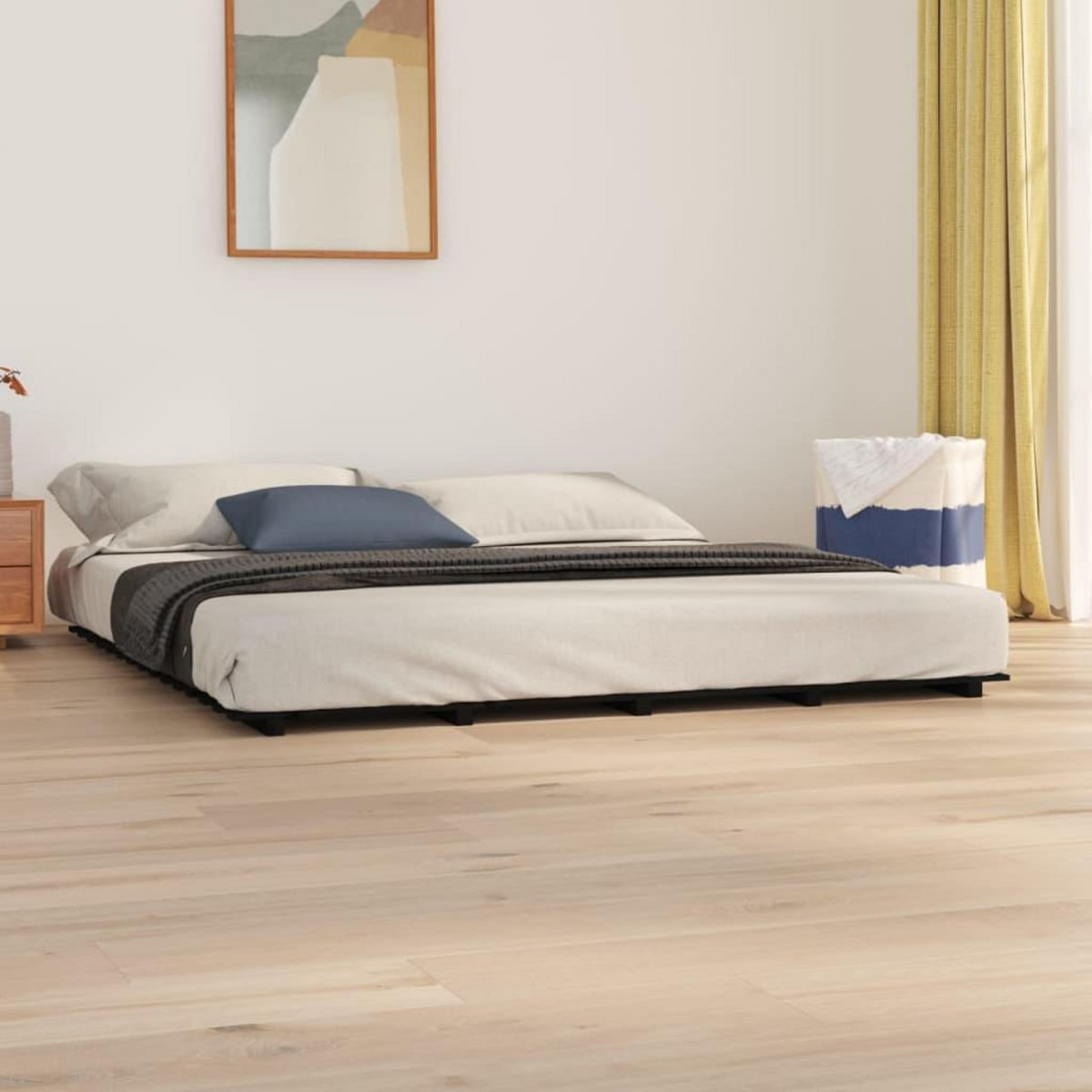 VIDAXL Cadre de lit sans matelas noir 160x200 cm bois massif de pin