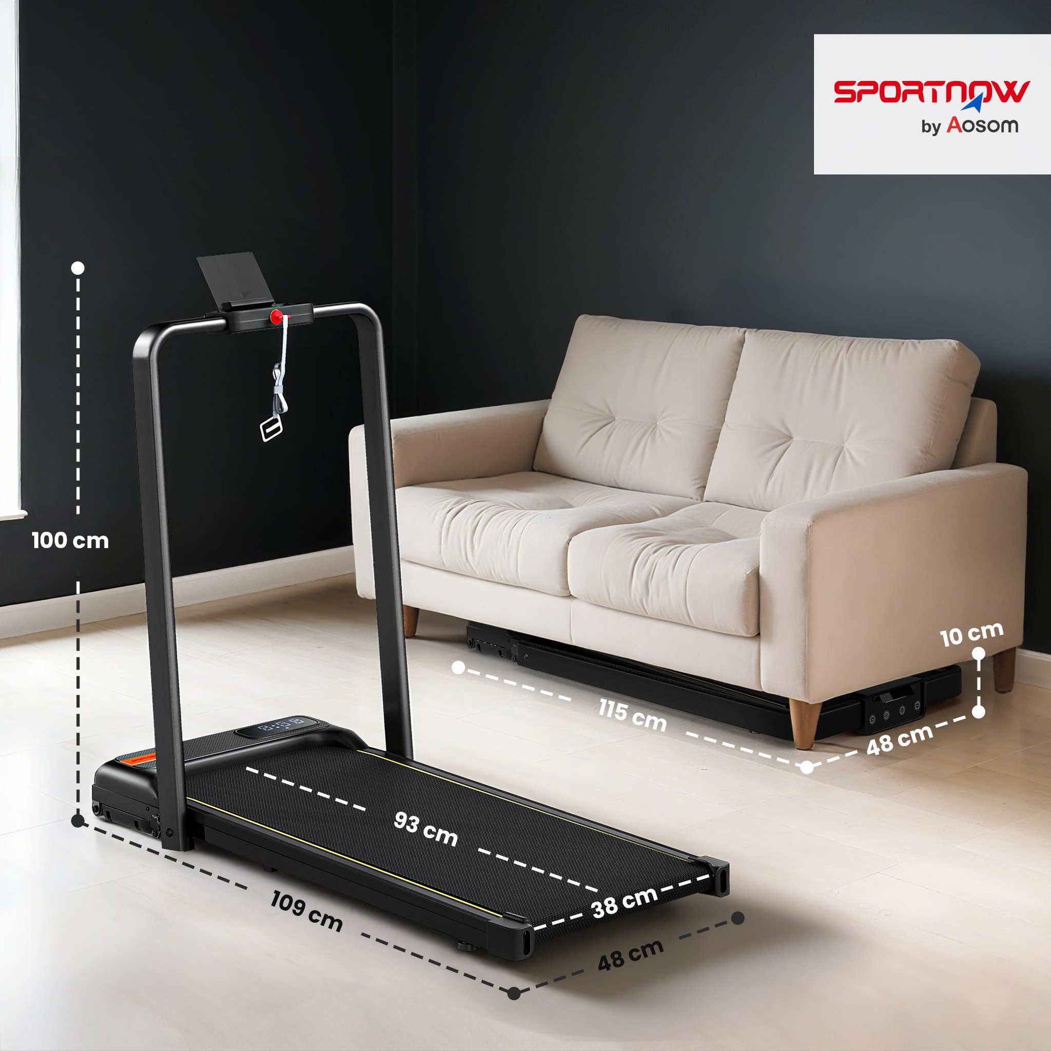 Voir la diapositive 3 : HOMCOM Tapis de marche pliable 1-6km/h inclinaison réglable 4% max. Télécommande affichage led clé sécurité