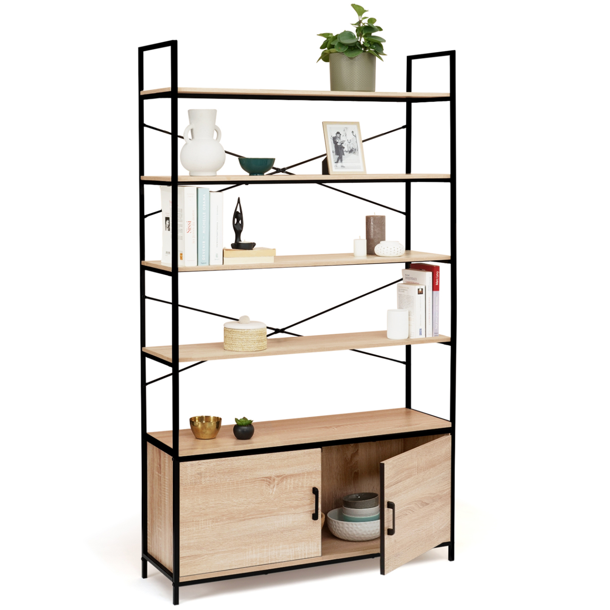 Voir la diapositive 4 : ID MARKET Etagère xl 5 niveaux avec placard detroit design industriel 170 cm