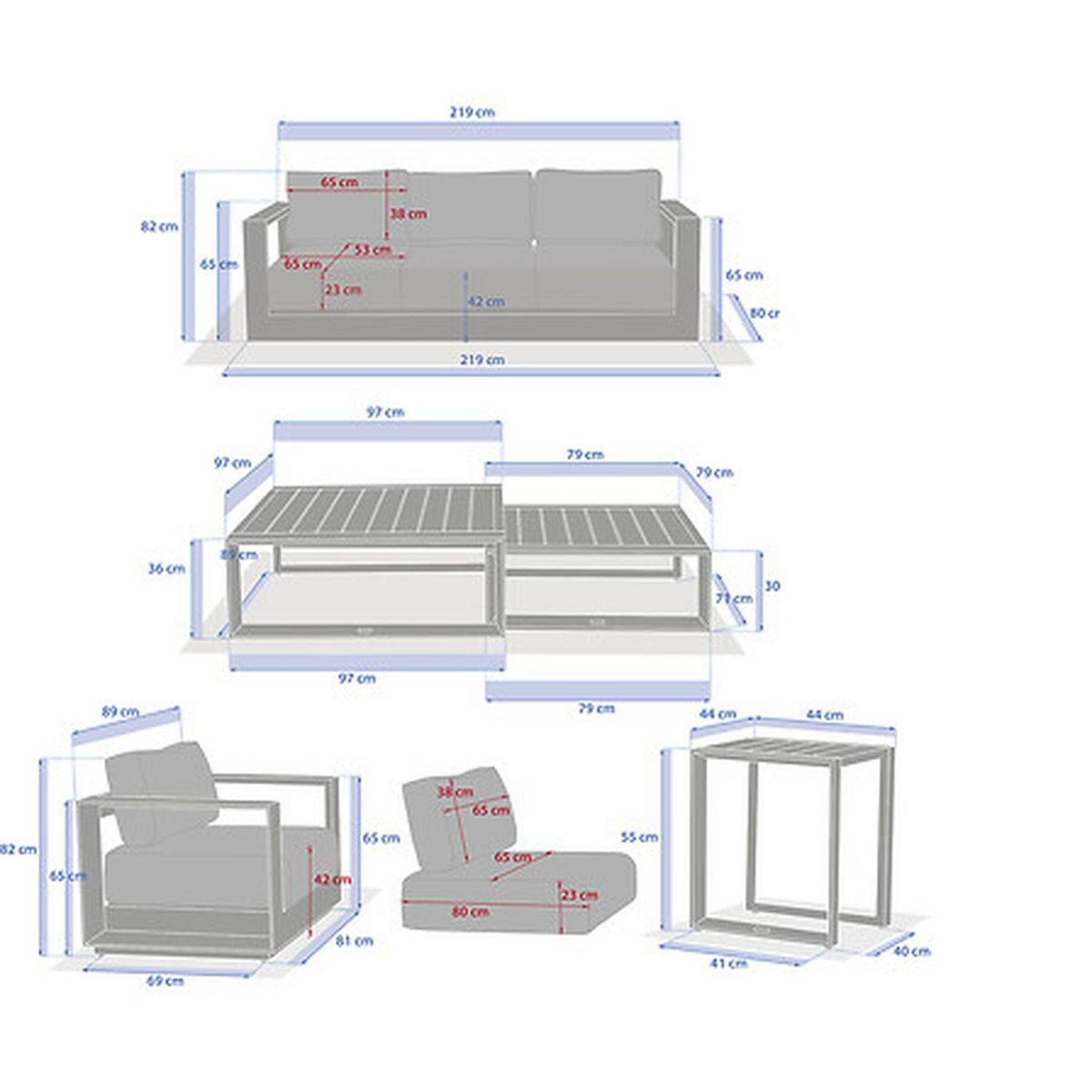 HESPERIDE Salon de jardin en aluminium 5 places ALLURE