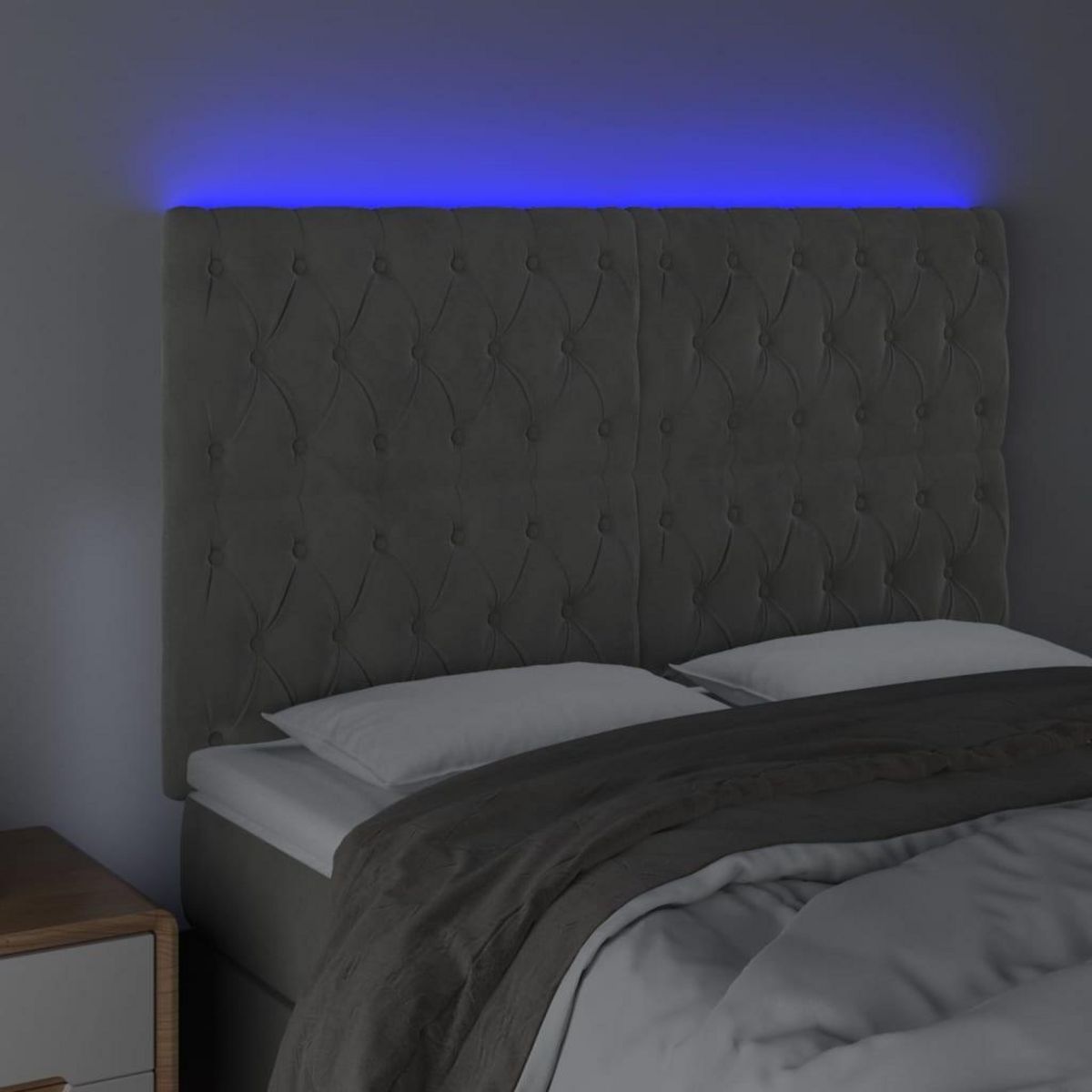 VIDAXL Tete de lit a LED Gris clair 144x7x118/128 cm Velours