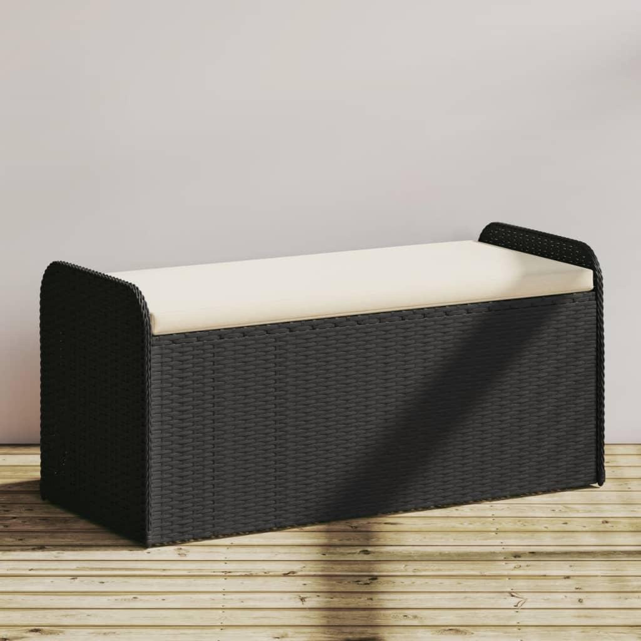 VIDAXL Banc de rangement avec coussin noir 115x51x52 cm resine tressee