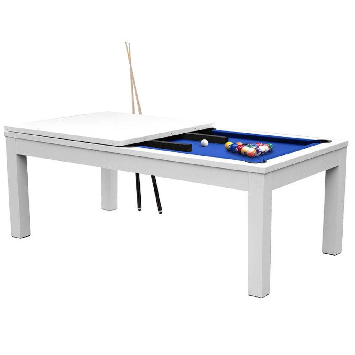 Rendez vous déco Table de billard convertible blanche tapis bleu-Eddie