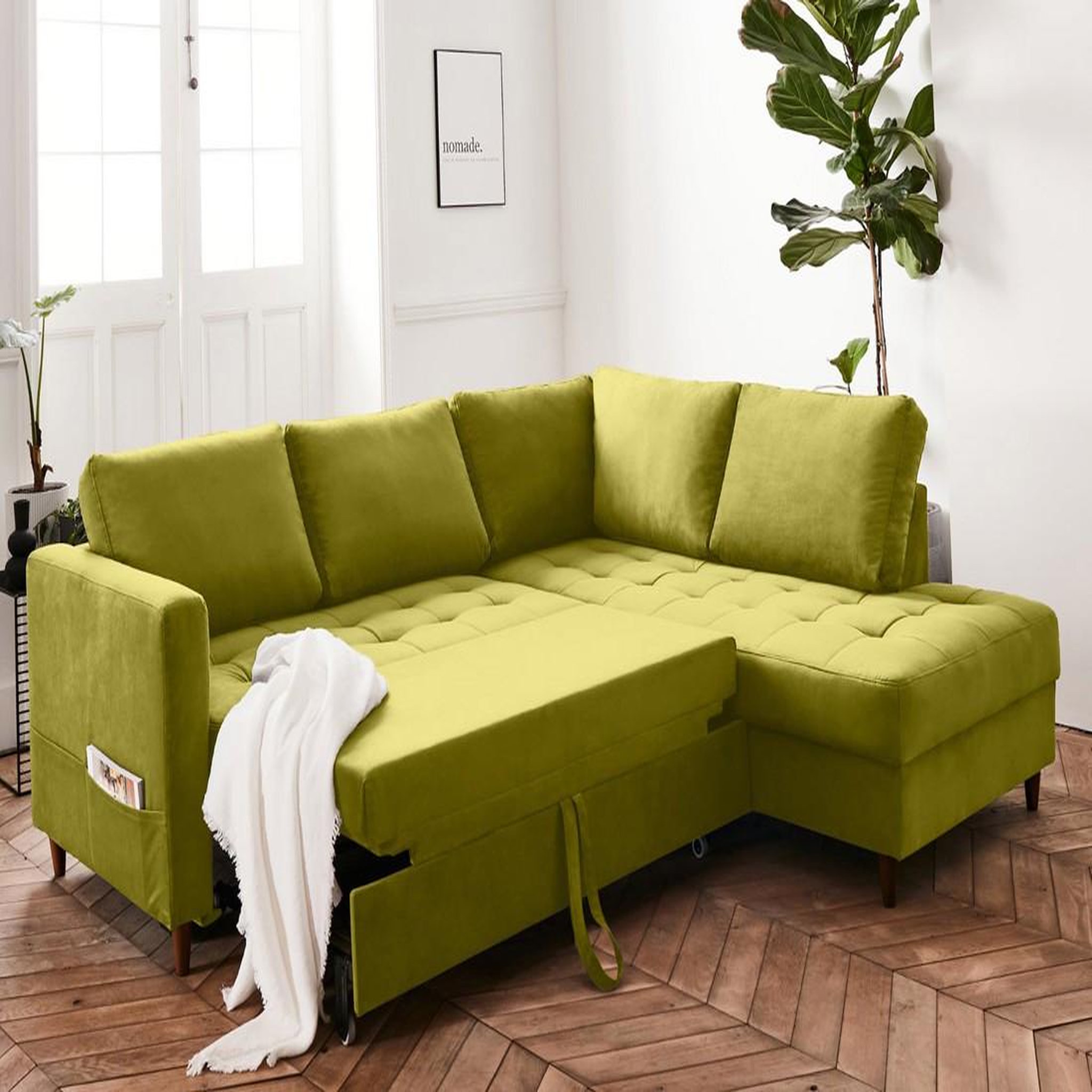 Voir la diapositive 3 : BEST MOBILIER Anna - canapé d'angle droit - 5 places - convertible - en velours