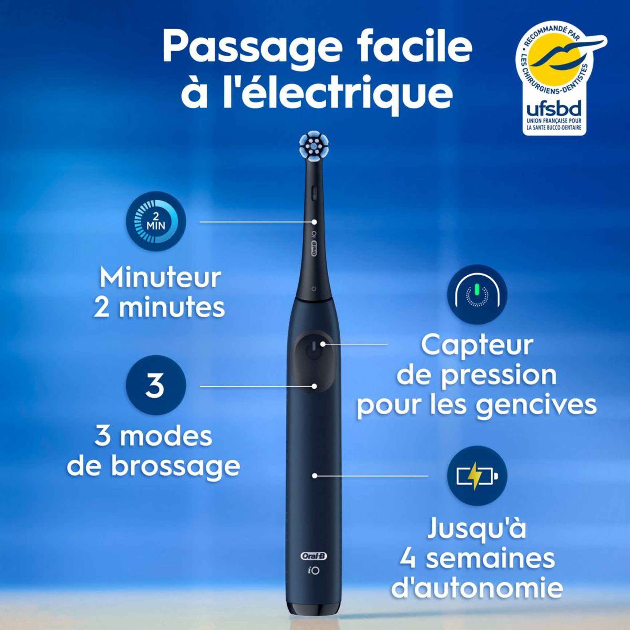 Voir la diapositive 2 : ORAL B Brosse à dents électrique io2 marine blue deep clean + travel case