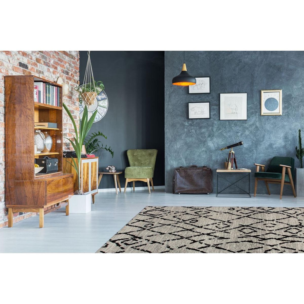 Paris Prix Tapis Jacquard Rétro  River  Gris & Noir