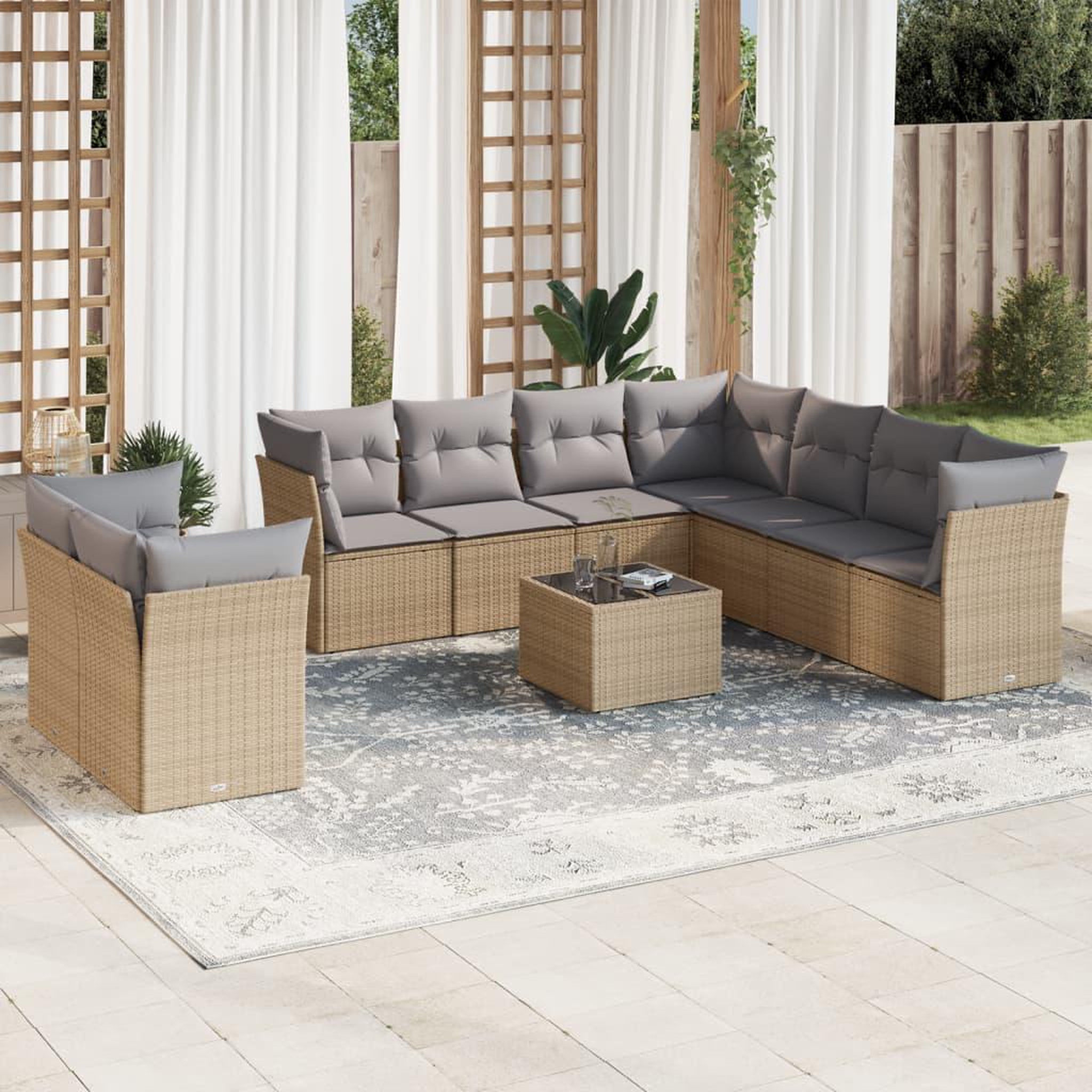 VIDAXL Salon de jardin avec coussins 10 pcs beige resine tressee