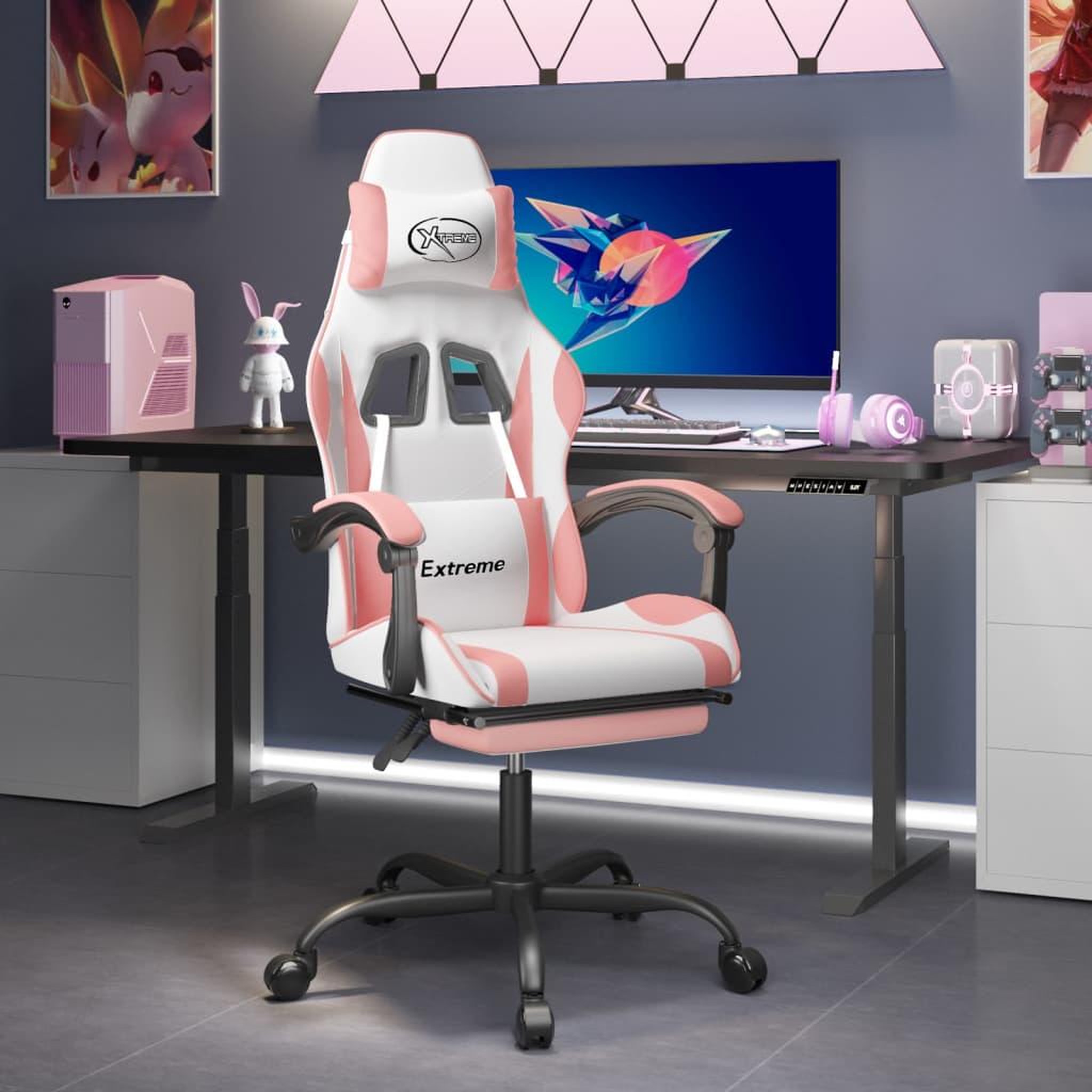 VIDAXL Chaise de jeu avec repose-pied Blanc et rose Similicuir